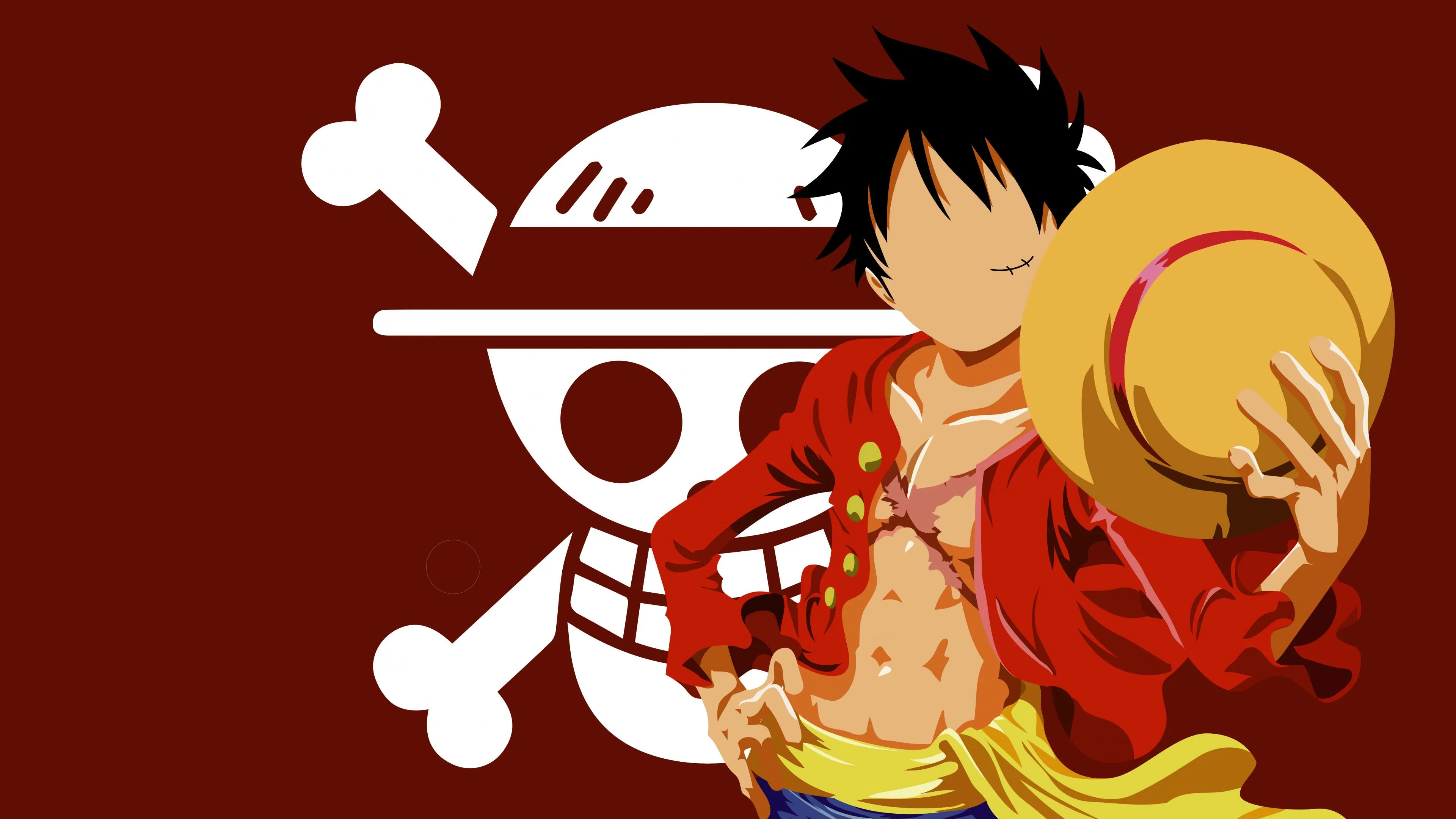 Iconic Anime Pirate Flag Symbol Against Red Background