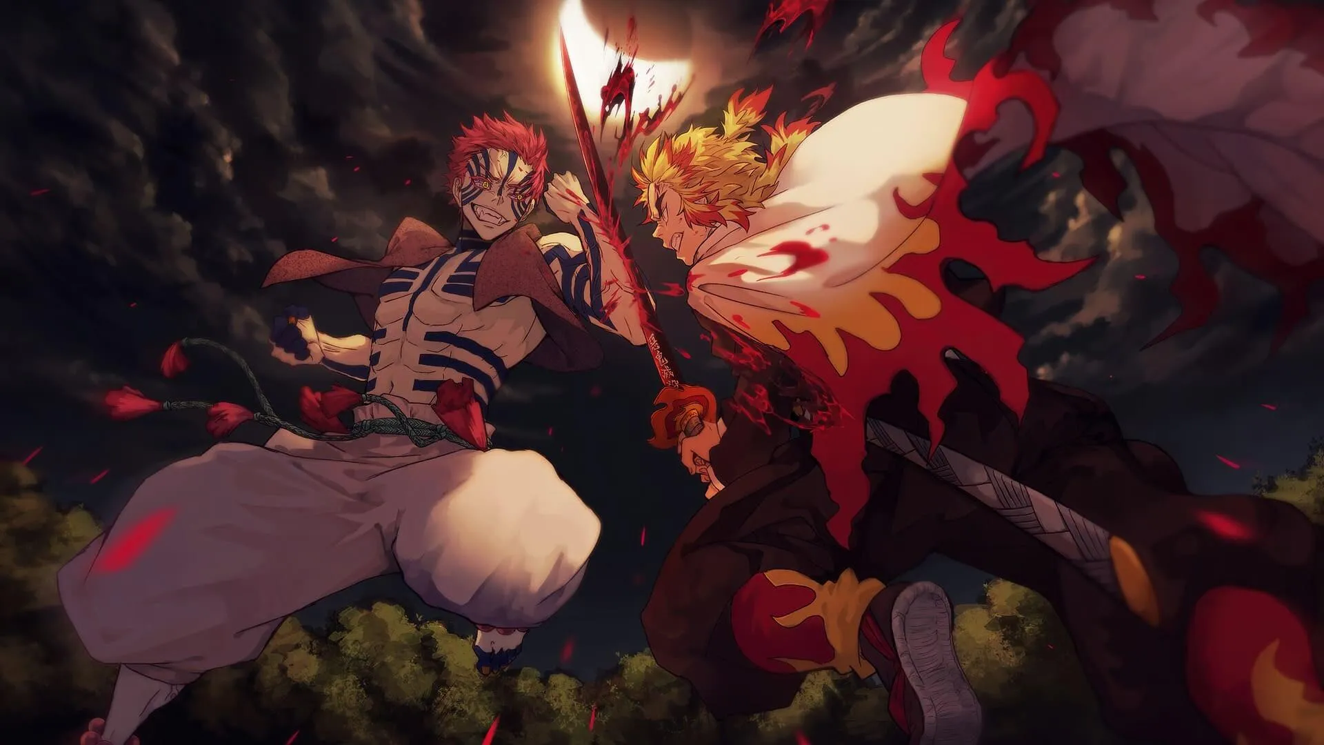 Intense Anime Battle Scene with Multiple Fighters Wallpaper