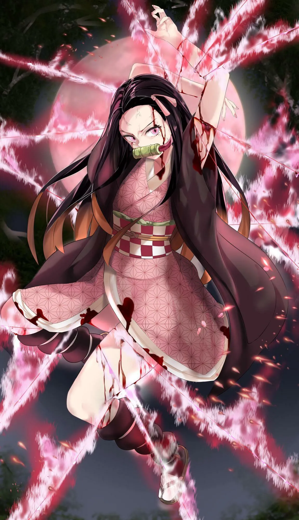 Intense Anime Female Fighter in Pink Outfit with Sword Ready