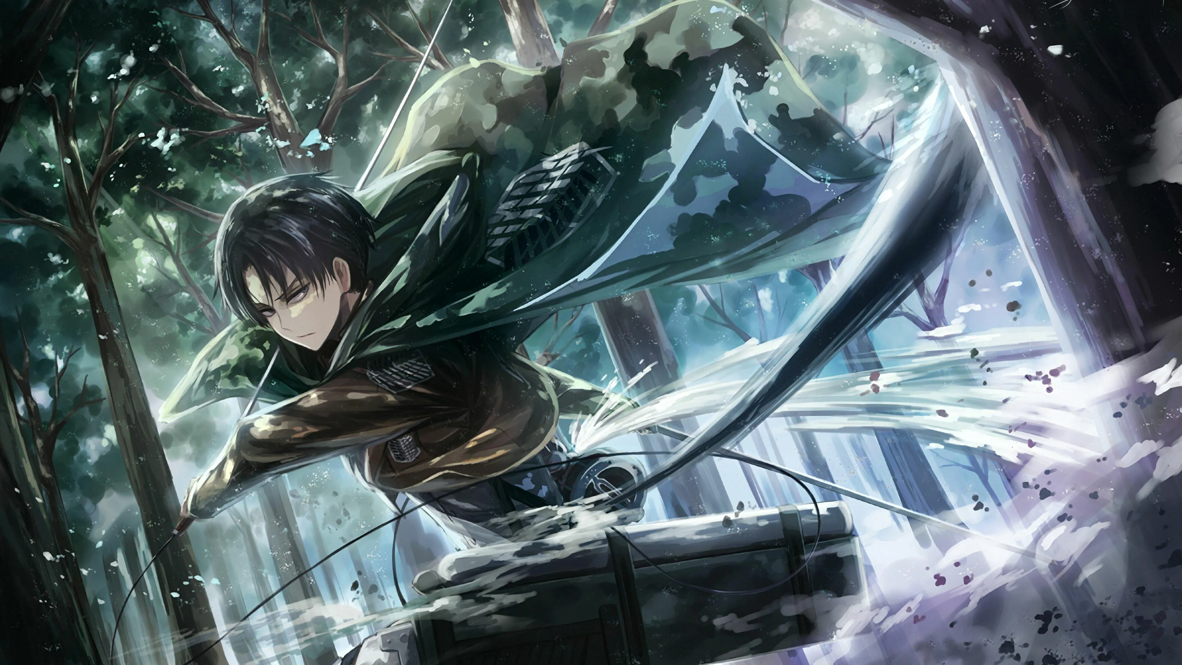 Intense Battle Scene with Sword and Water Effects Wallpaper
