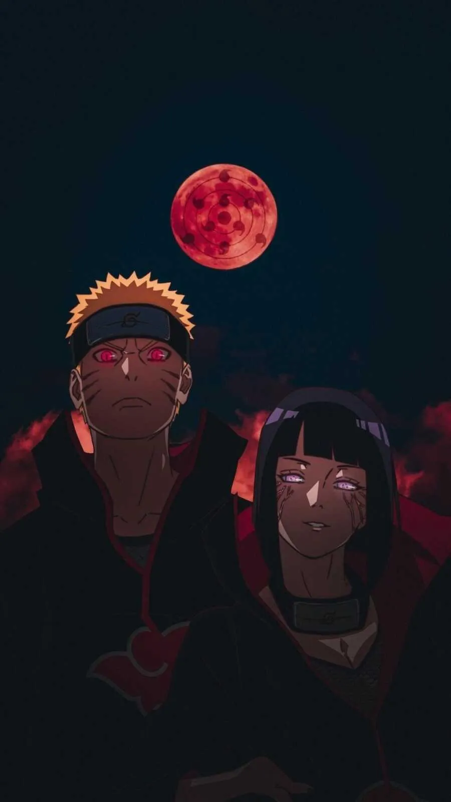 Itachi Uchiha and Shisui Uchiha Under a Large Red Full Moon