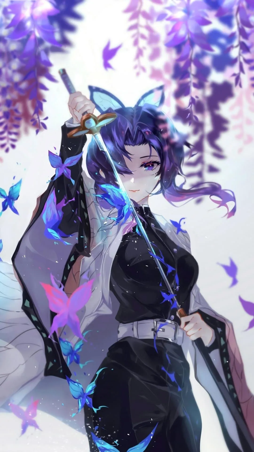 Itachi Uchiha Stands Beneath Wisteria Tree in Peaceful Scene