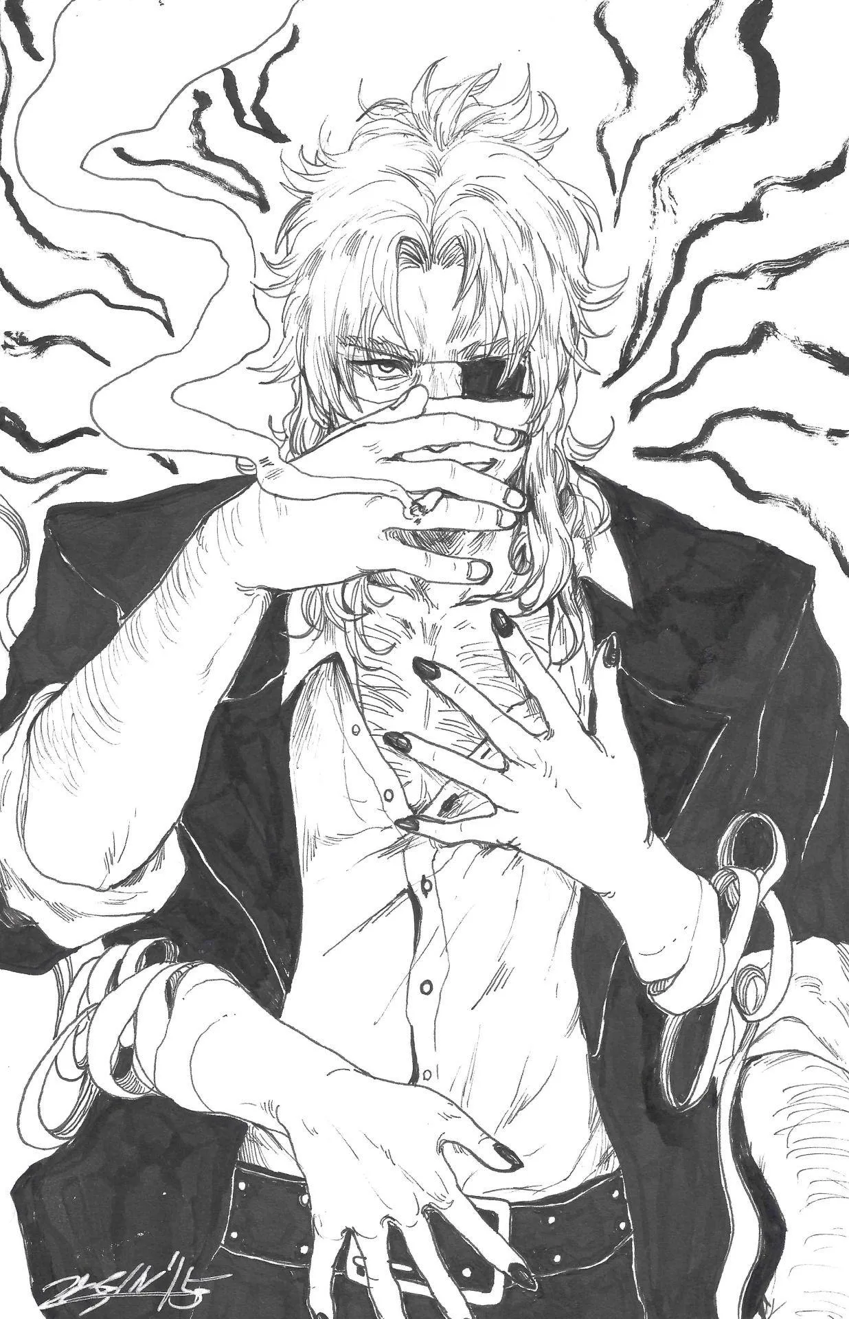 Jujutsu Kaisen Sukuna in Cursed Marked Monochrome Style