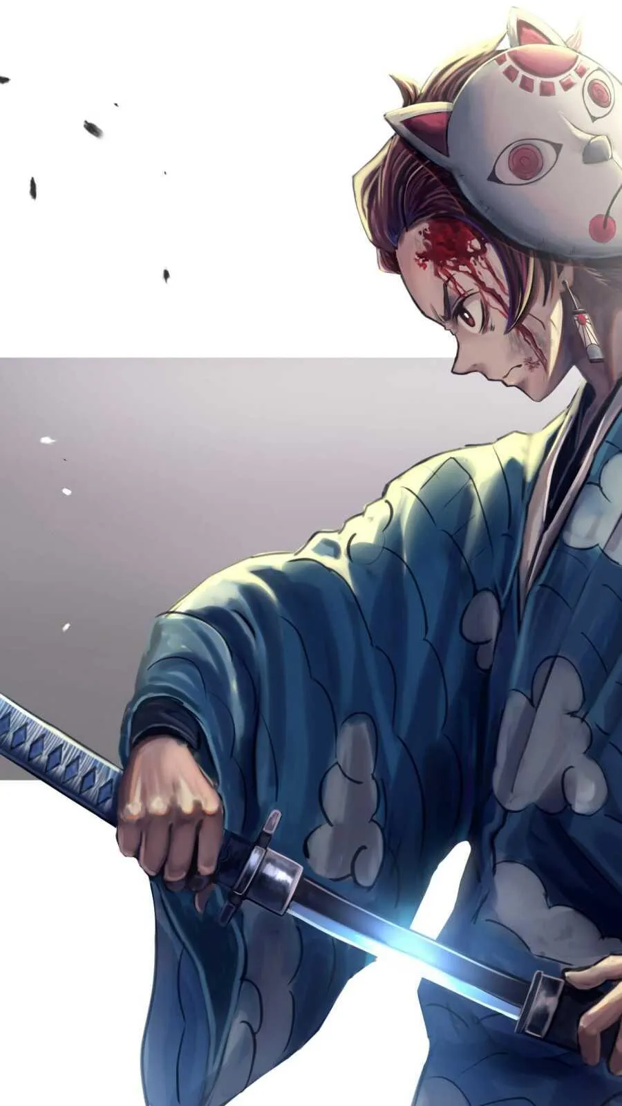 Kenshin Himura Holding Sword Calm Look and Red Hair Flowing