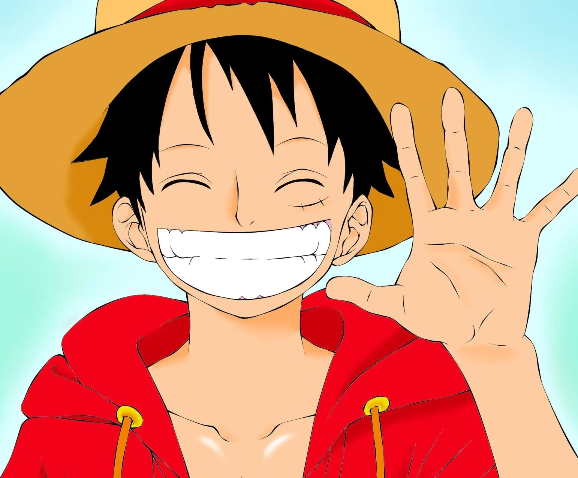 Luffy Flashes Peace Sign in Cheerful One Piece Pose
