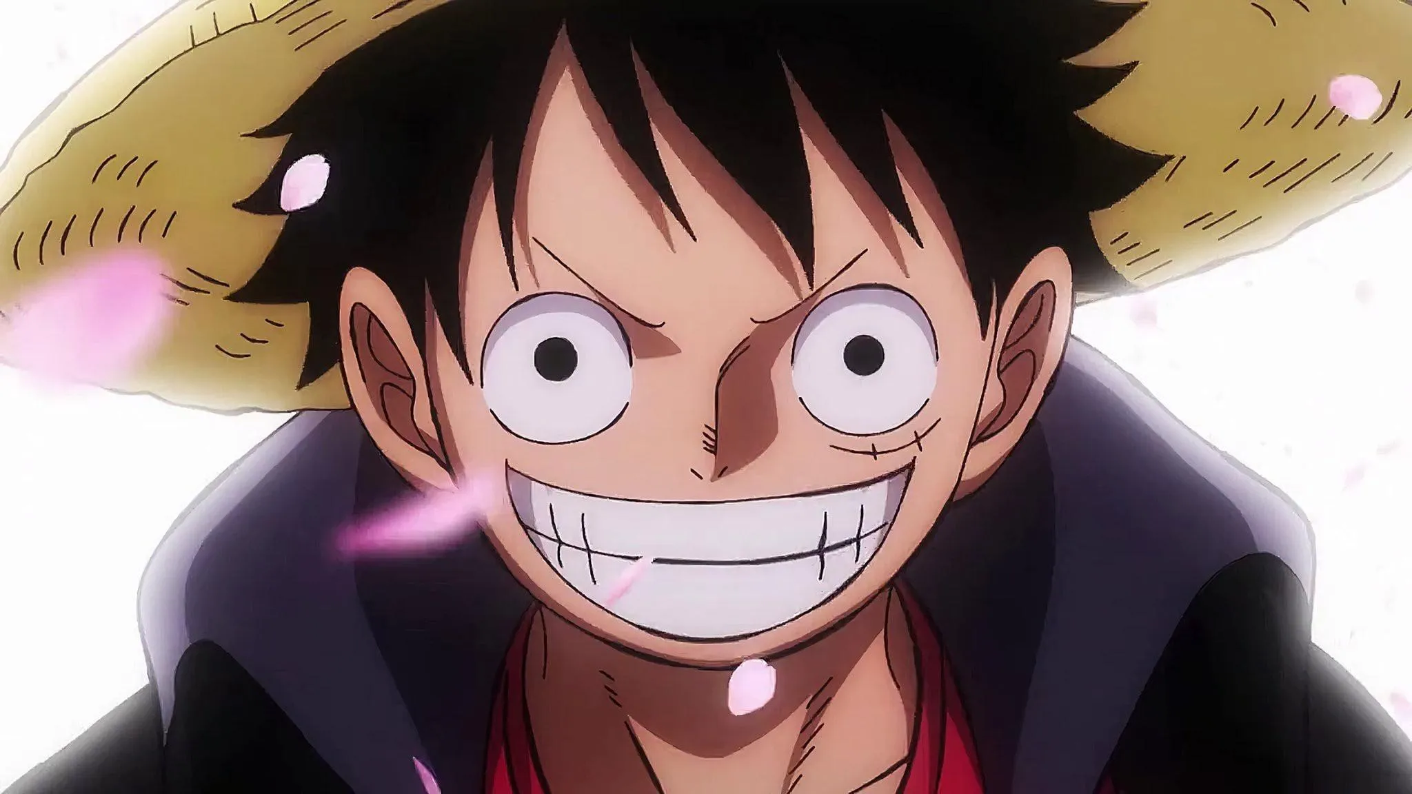 Luffy Grins Boldly in Iconic Straw Hat Pirate Look
