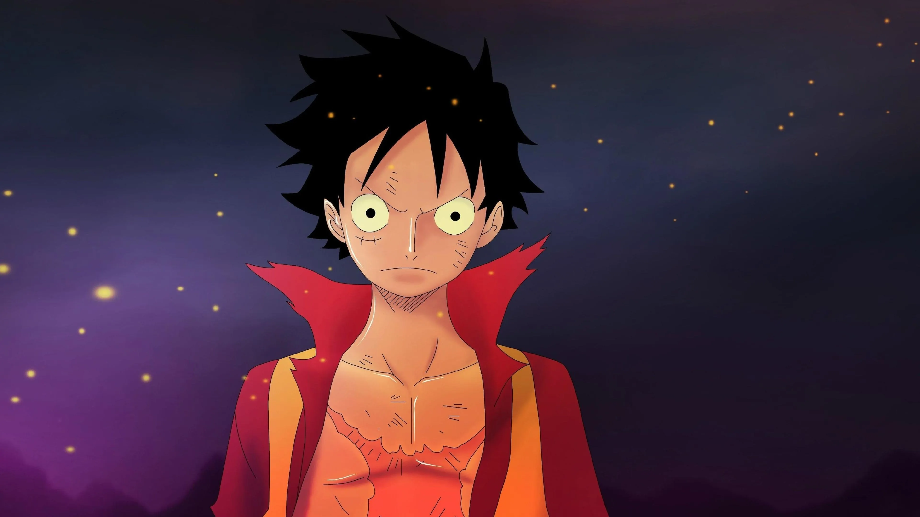 Luffy in Casual Look Under Purple Light with Smile
