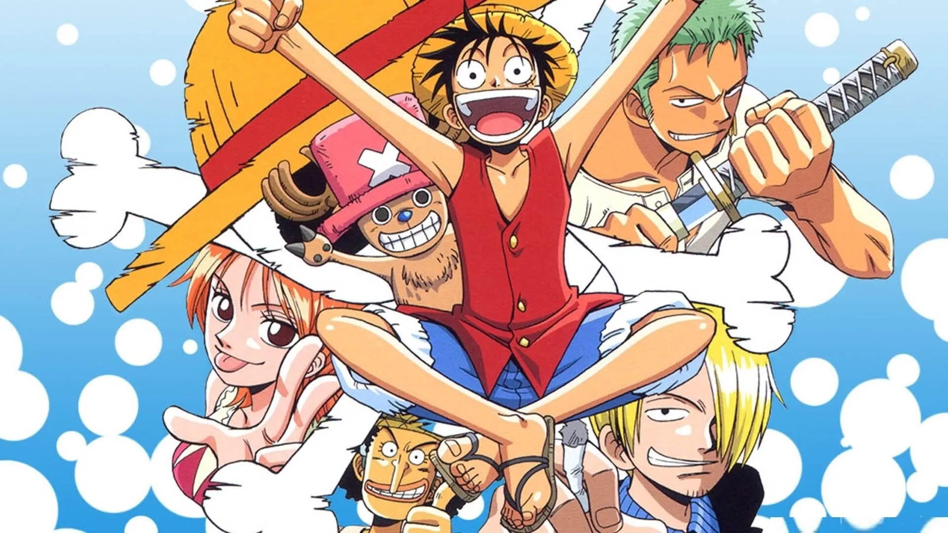 Luffy Smiling Proudly in Classic One Piece Style Wallpaper