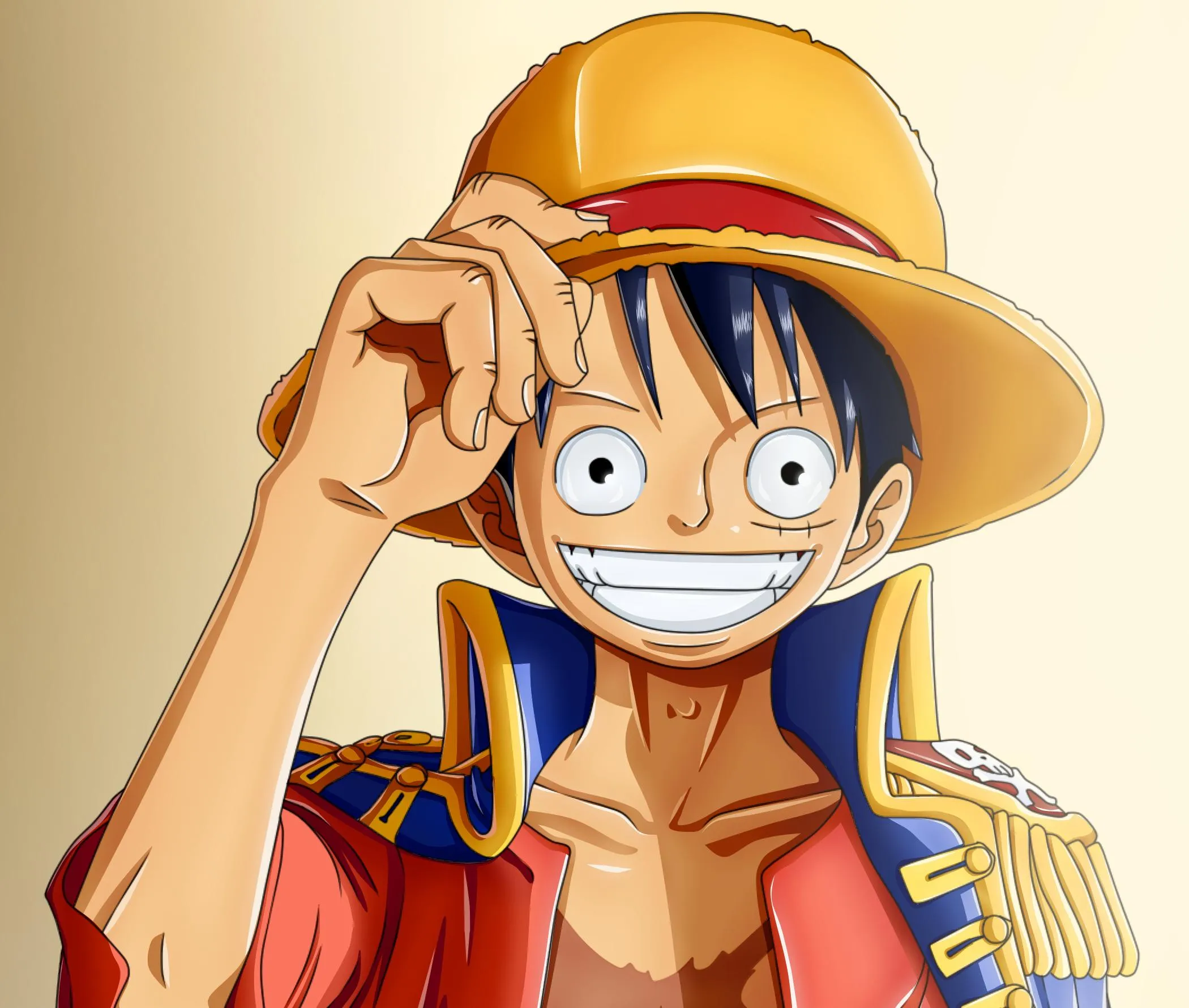 Luffy Smiling Wide with Straw Hat and Confidence Wallpaper