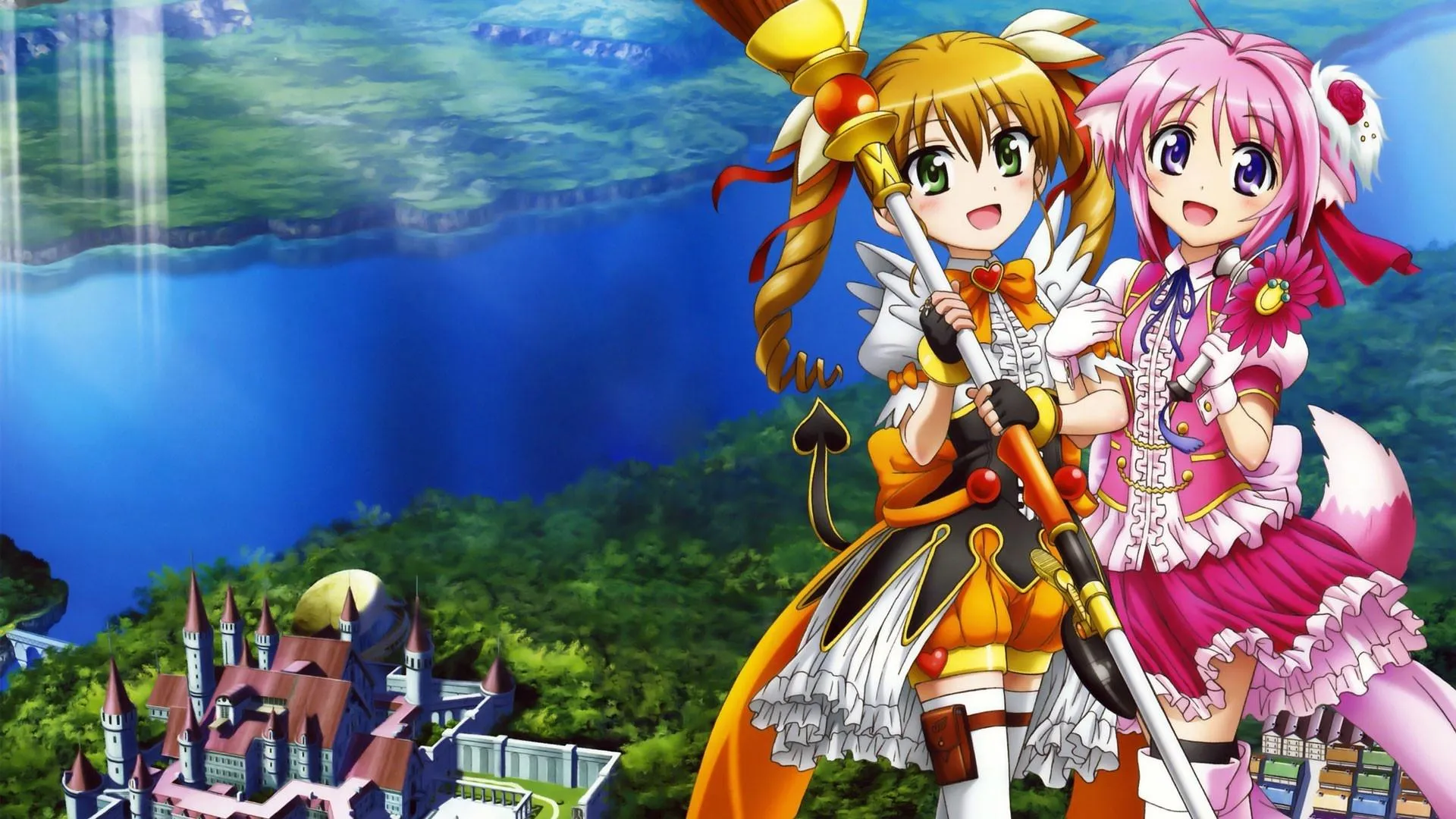 Magical Girl Anime Scene with Bright and Colorful Background