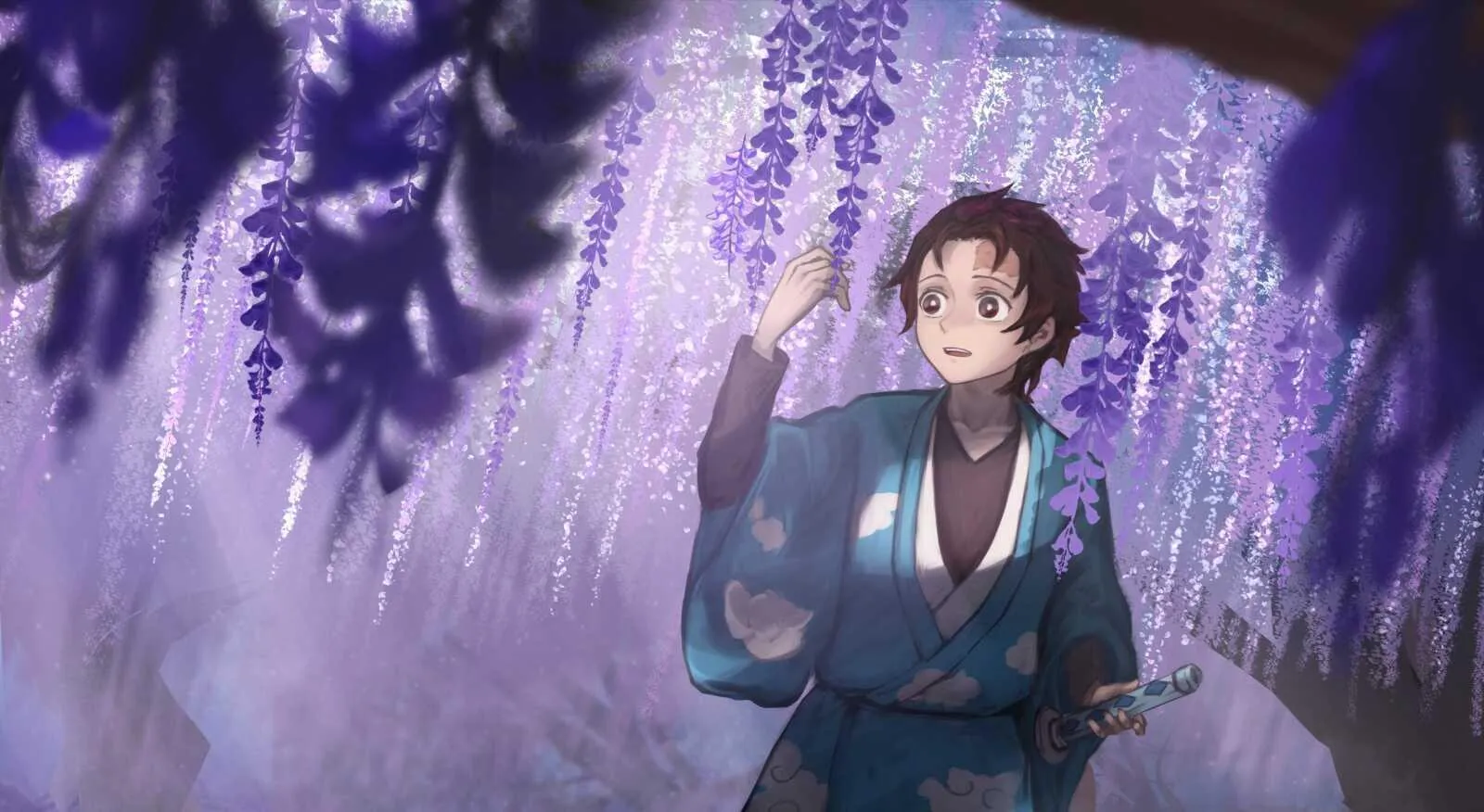 Male Character Standing in Forest with Purple Glow