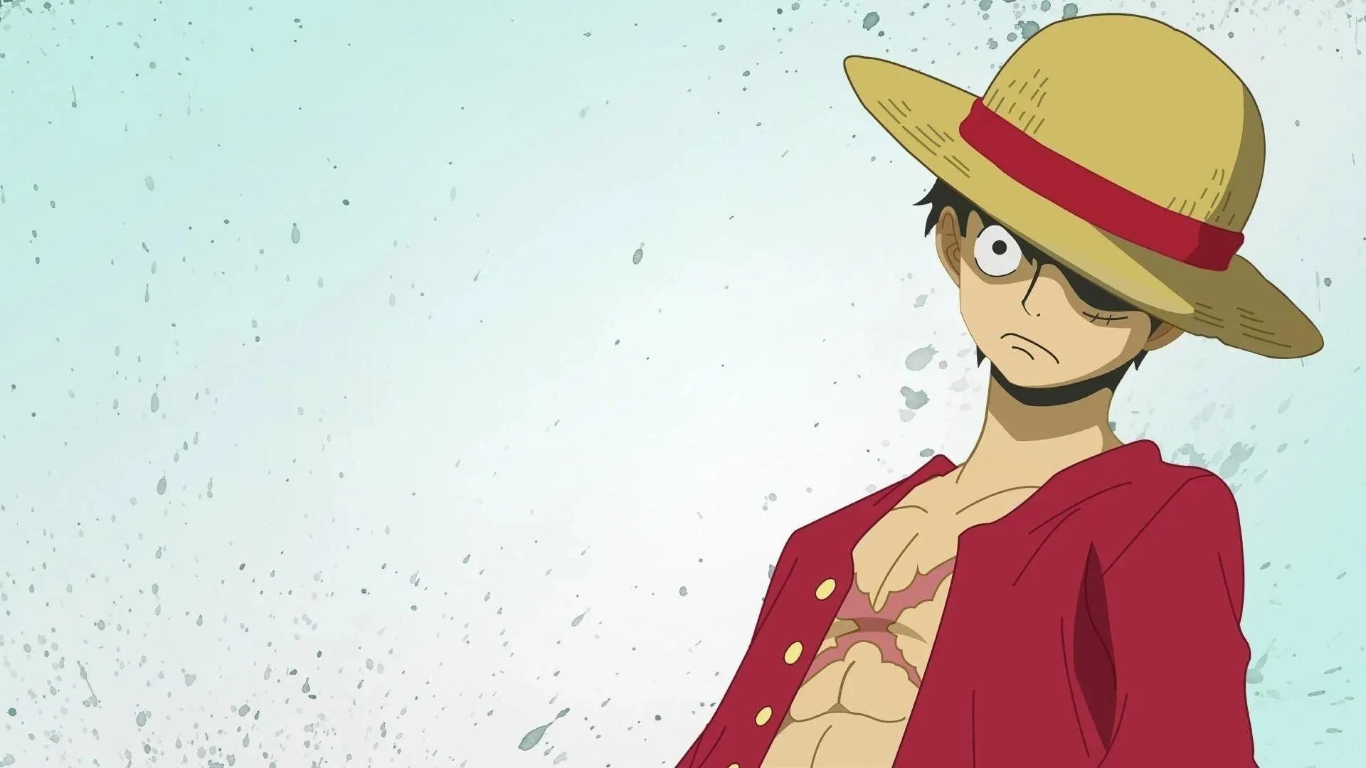 Monkey D Luffy Smiling Wearing Red Vest and Yellow Straw Hat