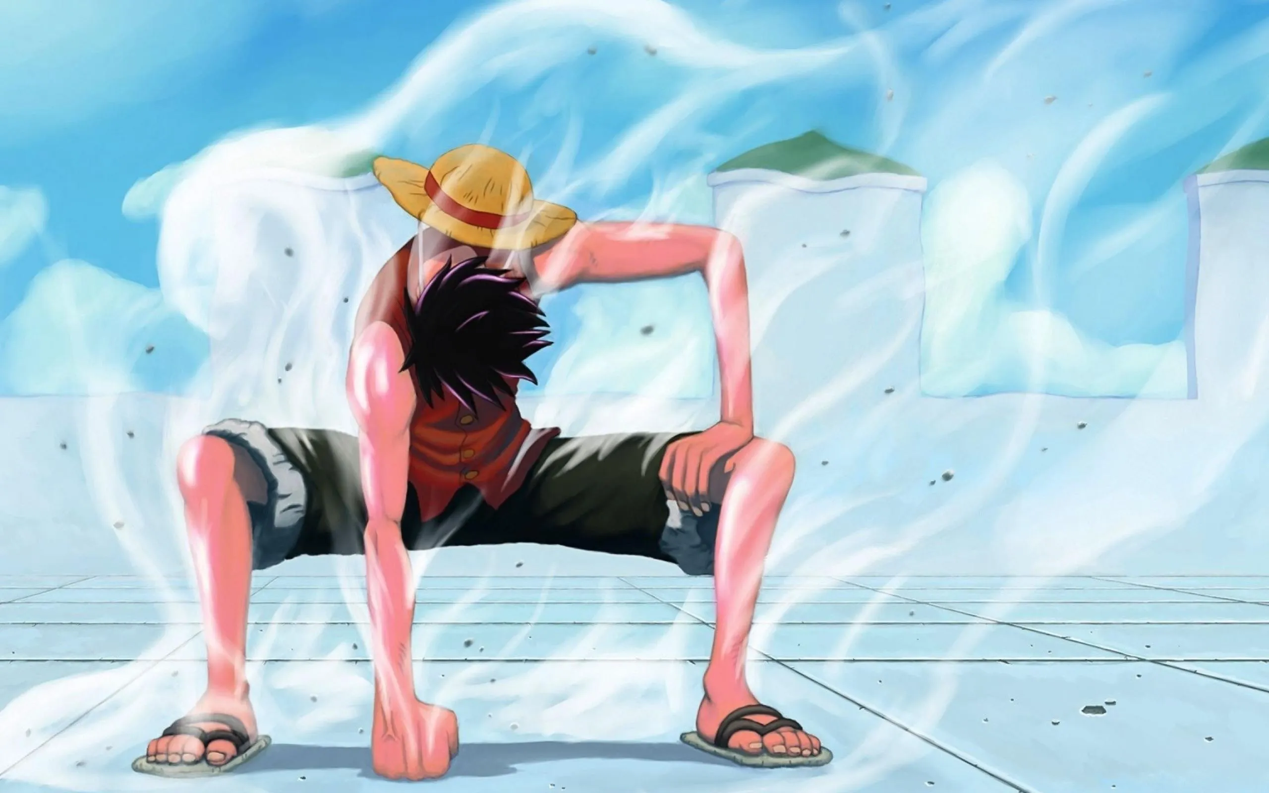 Monkey D Luffy Uses Gear Second on Cracked Ground Wallpaper