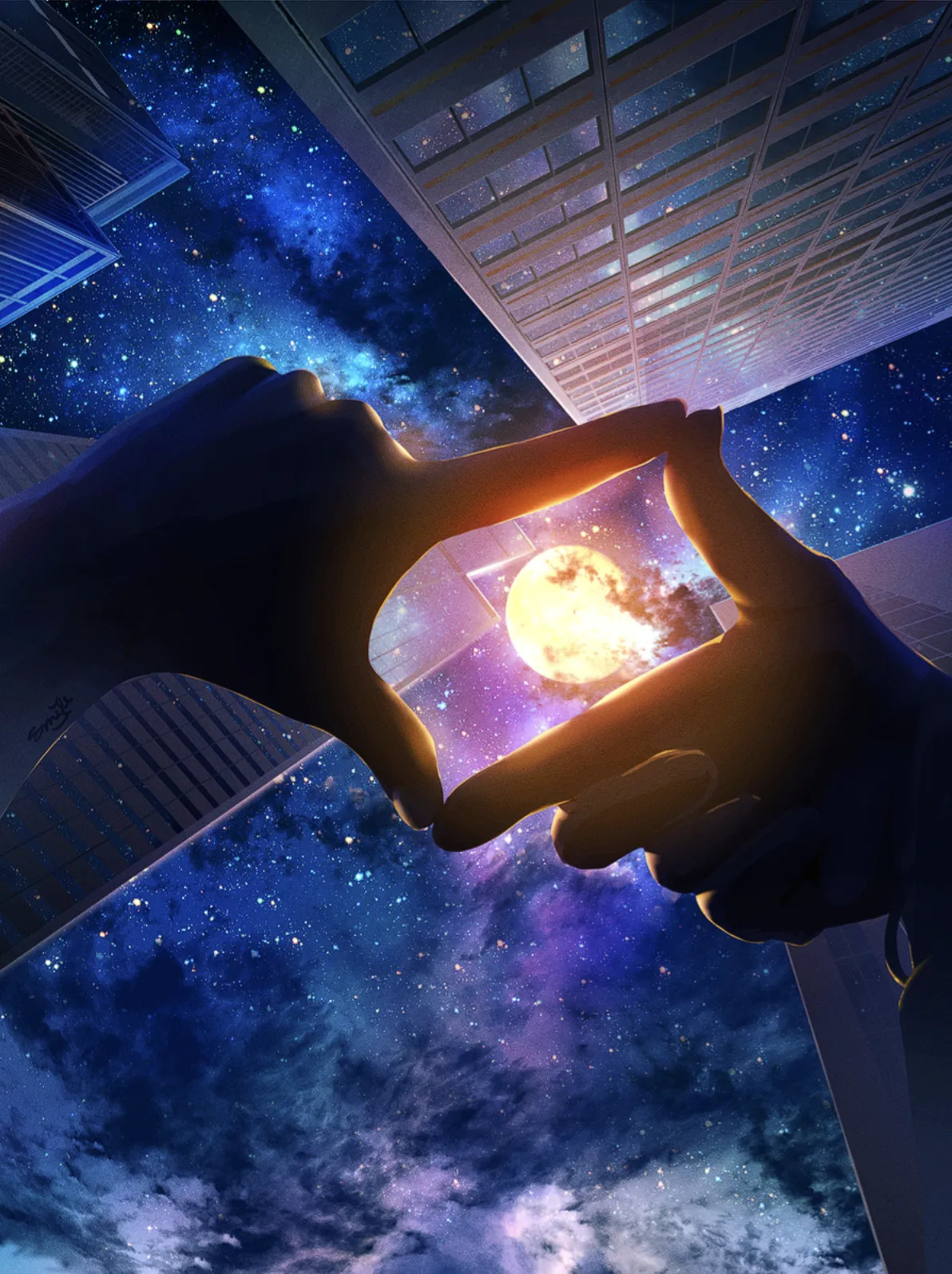 Free wallpaper of the boy frame the Moon into his hands