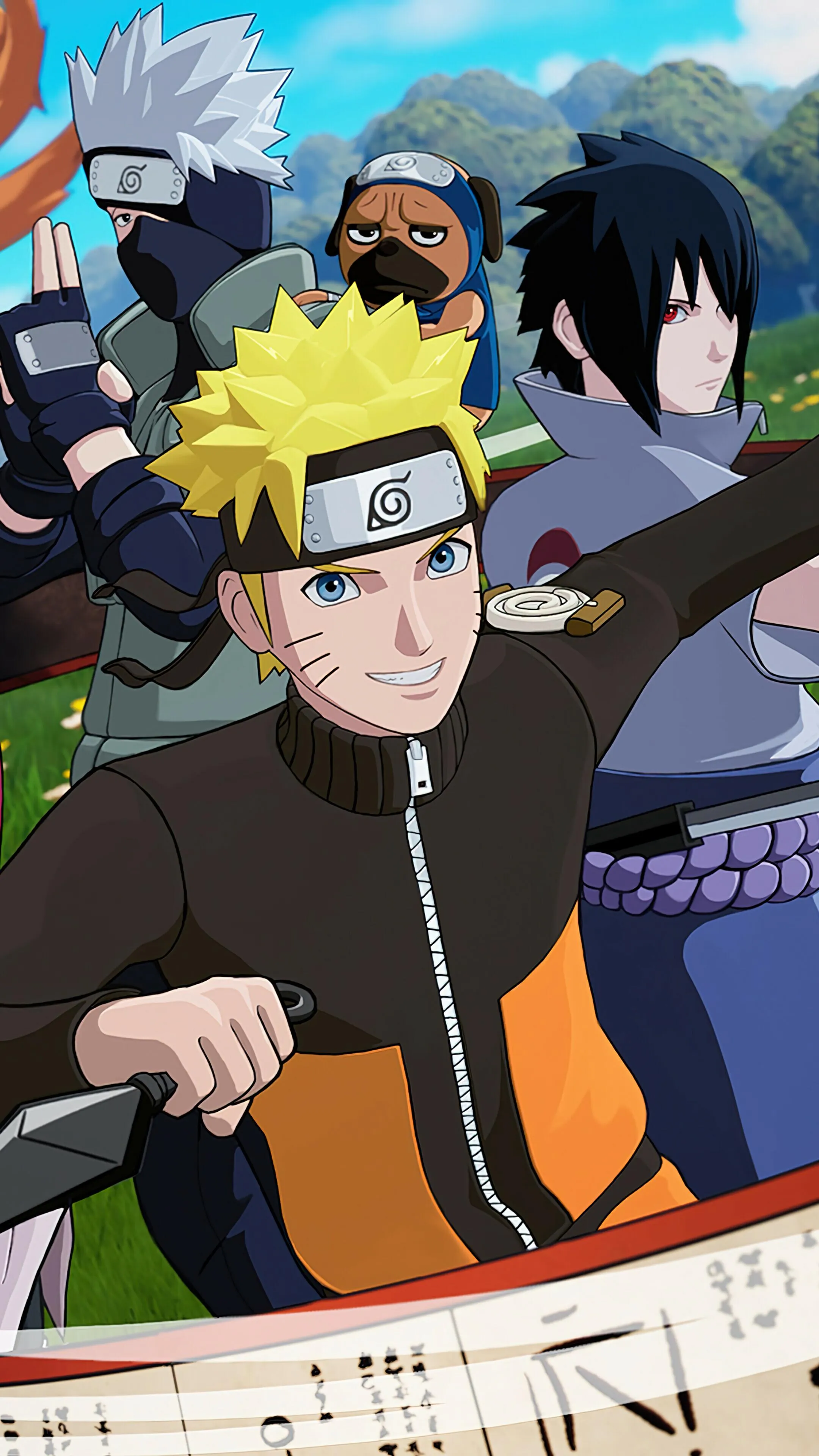 Naruto and Sasuke Stand Together with Intense Focus
