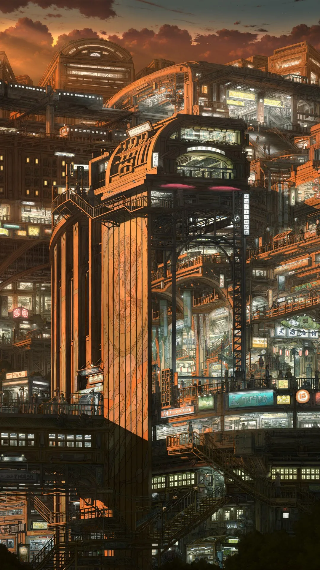 Neon theme cyberpunk megacity at dusk and Transit Hubs free