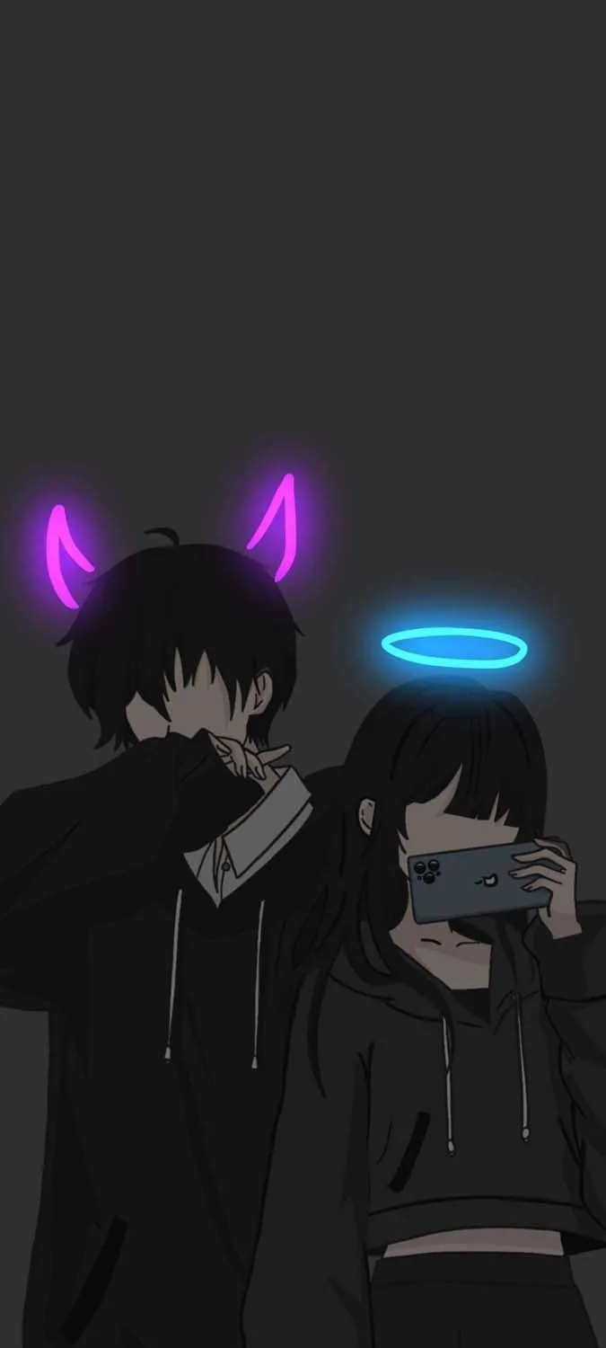 Neon Anime Duo with Glowing Halo and Cat Ears wallpapers