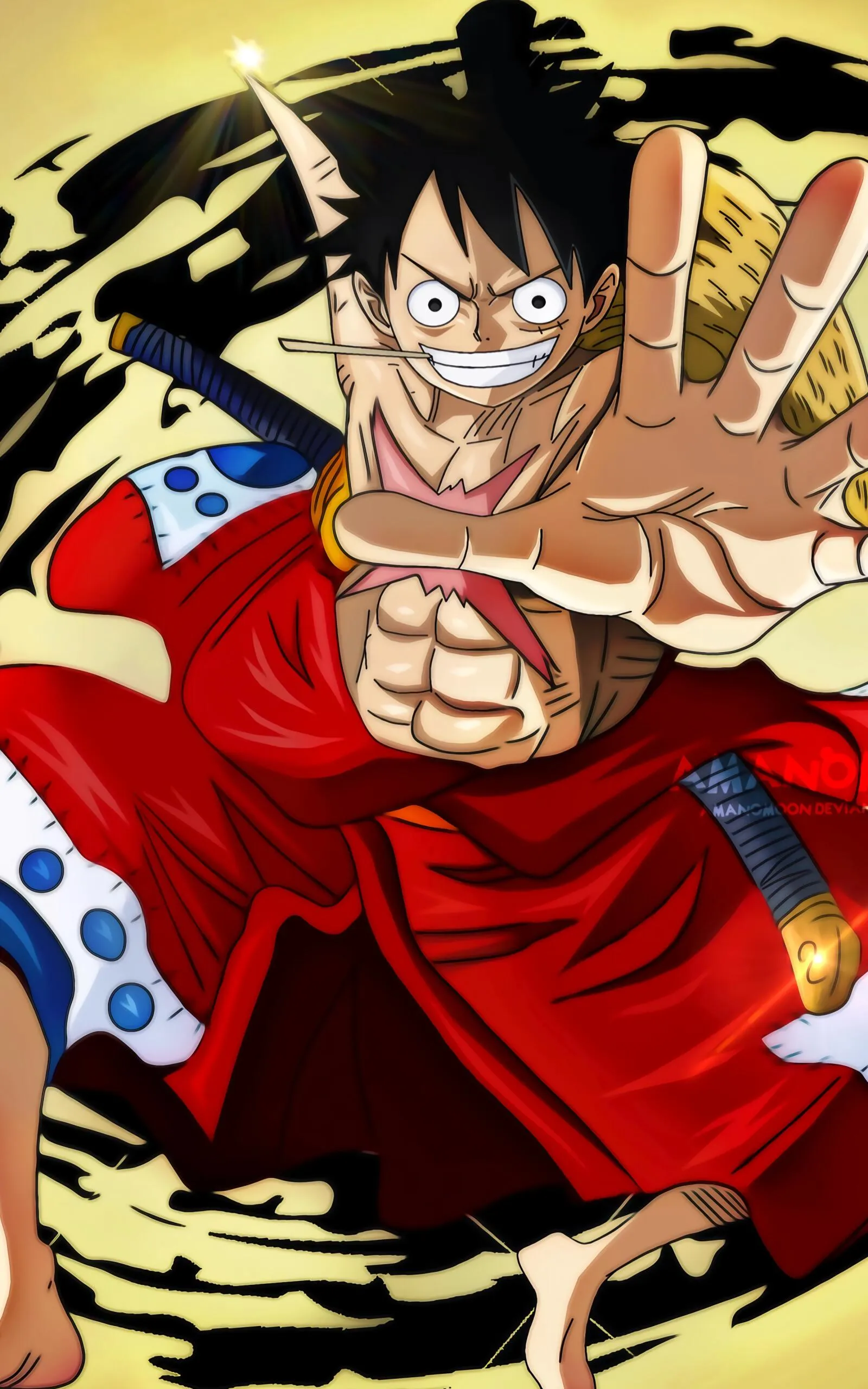 One Piece Luffy in Wano Samurai Gear and Confident Pose