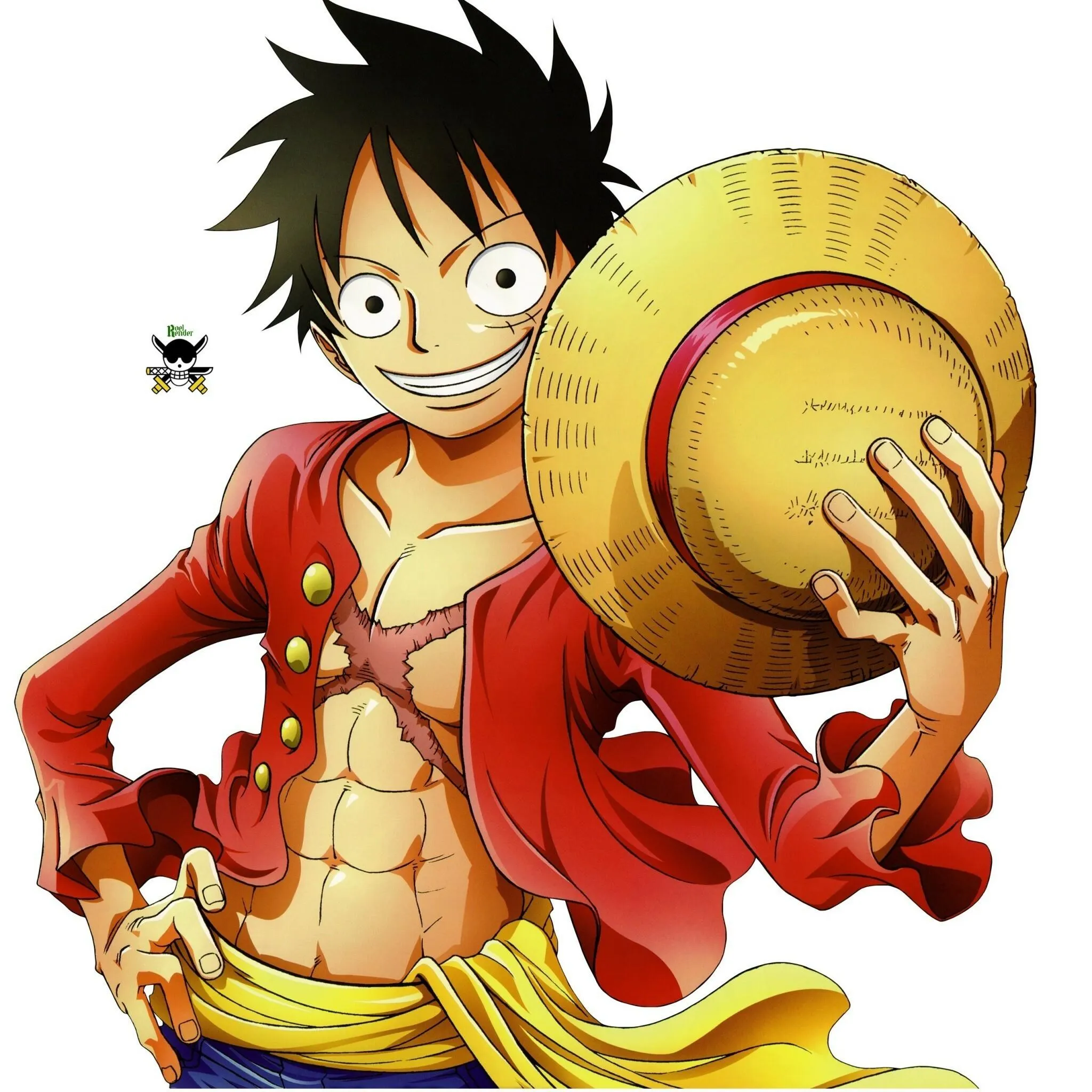 One Piece Luffy with Big Smile and Straw Hat Raised