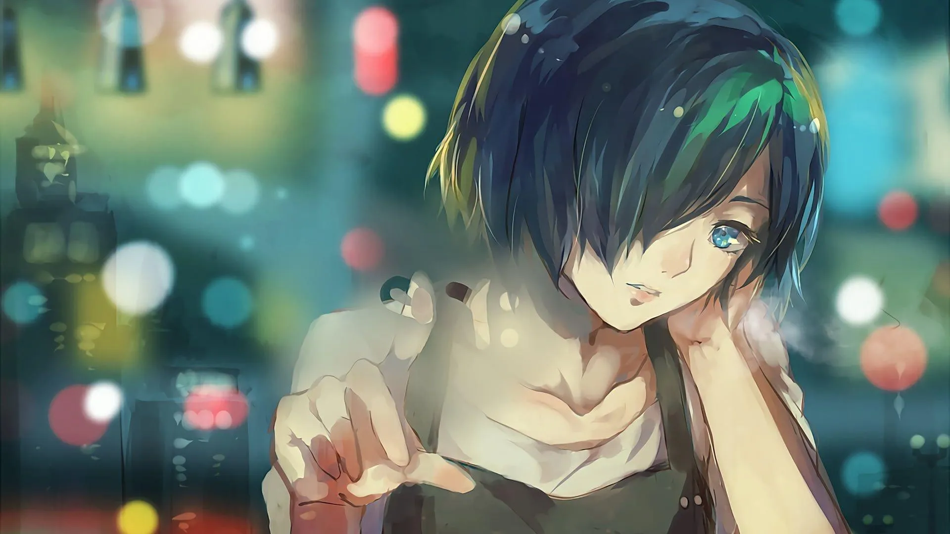 Reflective Character in a Neon Lit Urban Scene Wallpaper