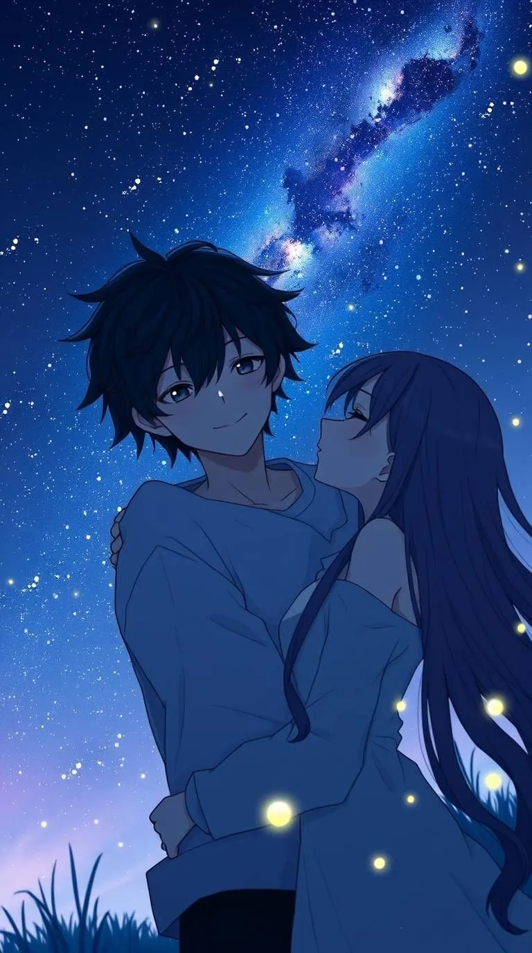 Romantic Anime Couple Under a Starry Night Sky hd wallpaper