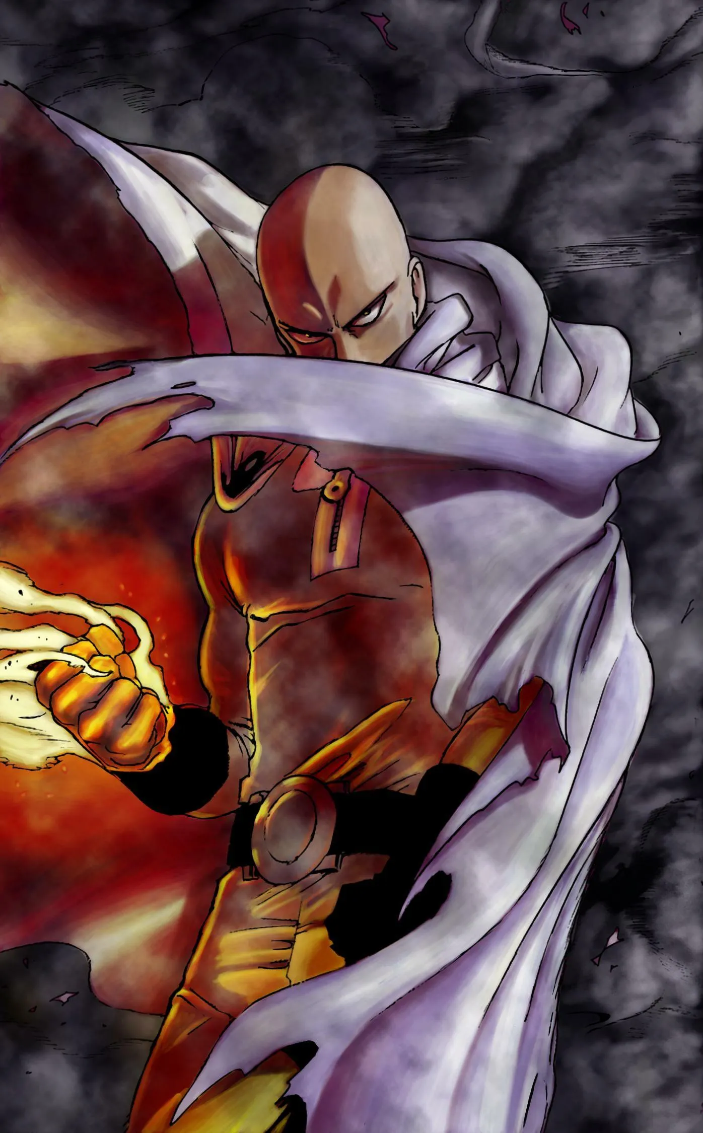 Saitama Delivers Serious Punch with Shocked Expression