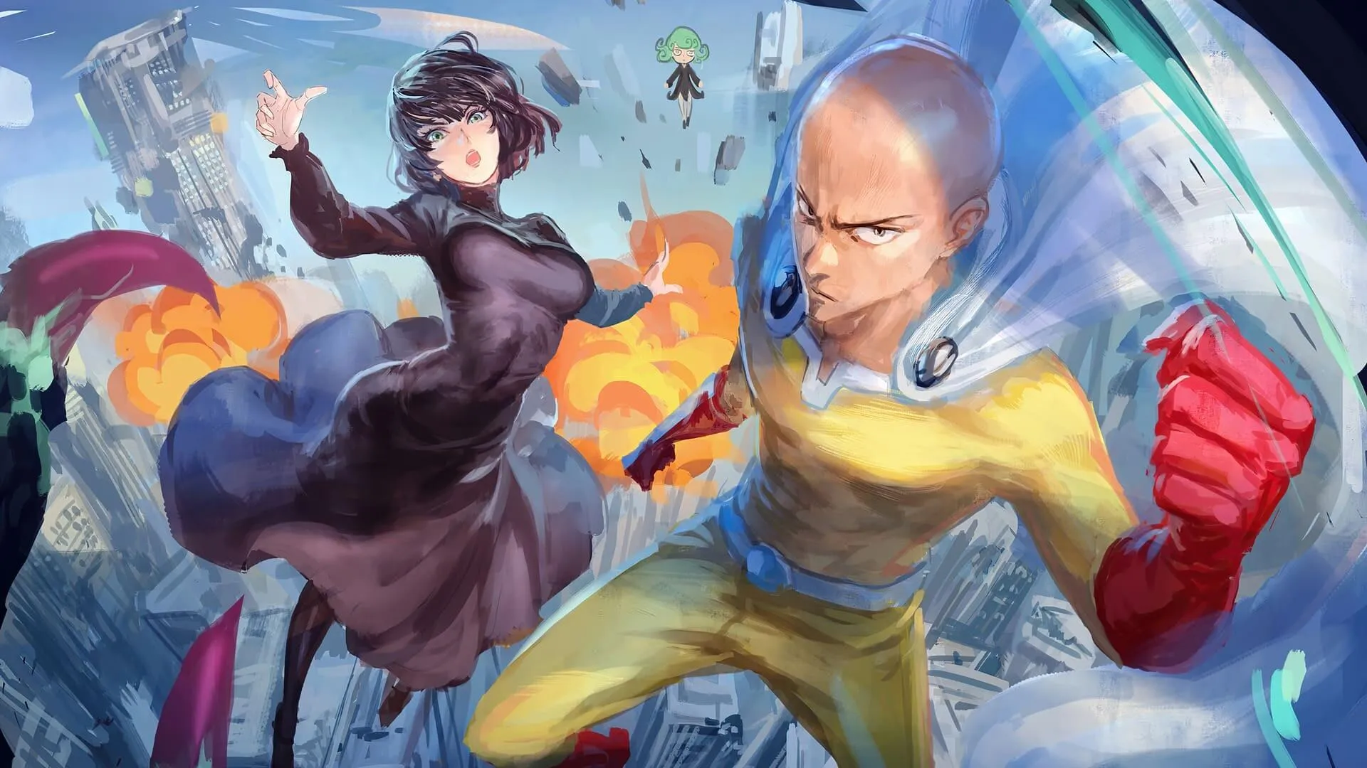 Saitama from One Punch Man Fighting Download Wallpaper