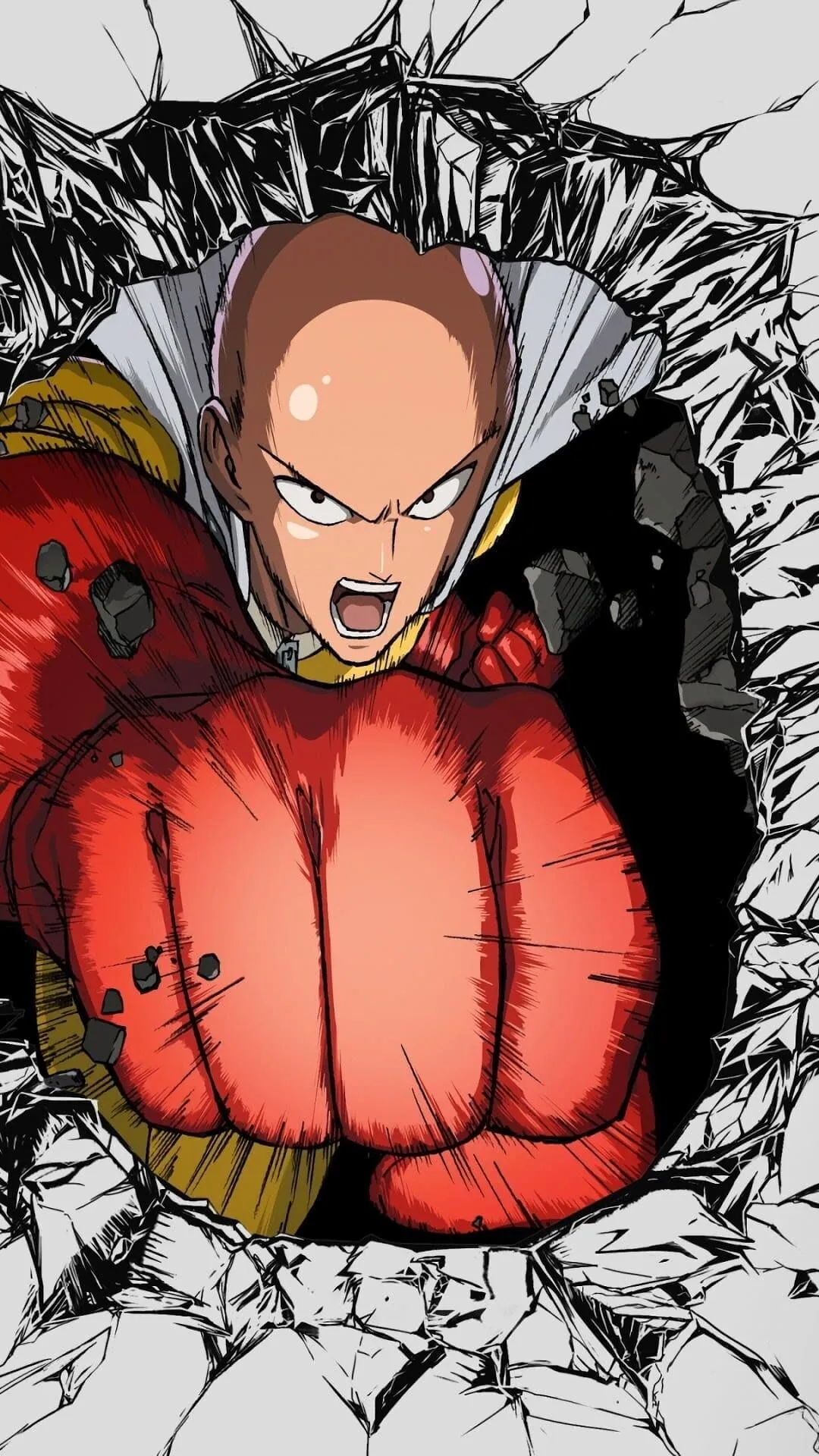 Saitama One Punch Man in Powerful Fist Pose Wallpaper