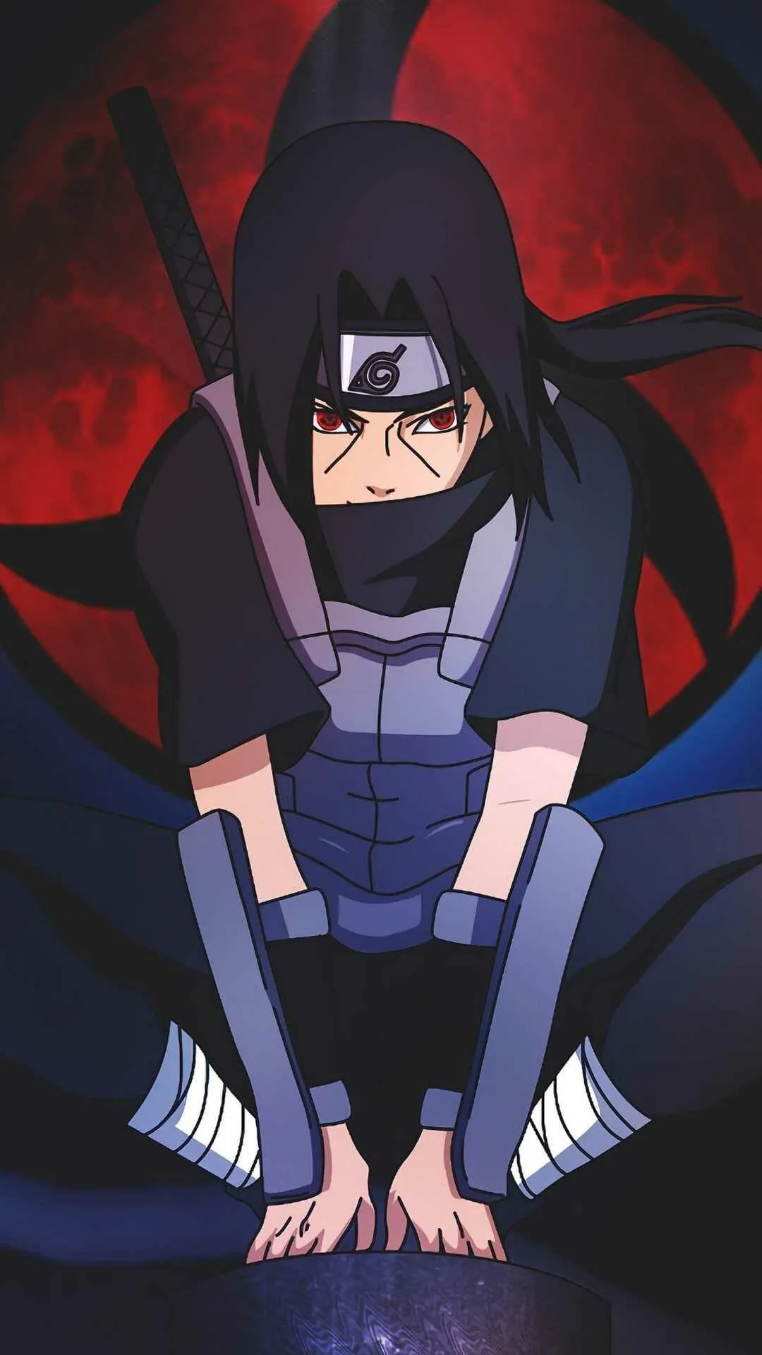 Sasuke Uchiha Sitting Quietly in Blue Background Wallpaper