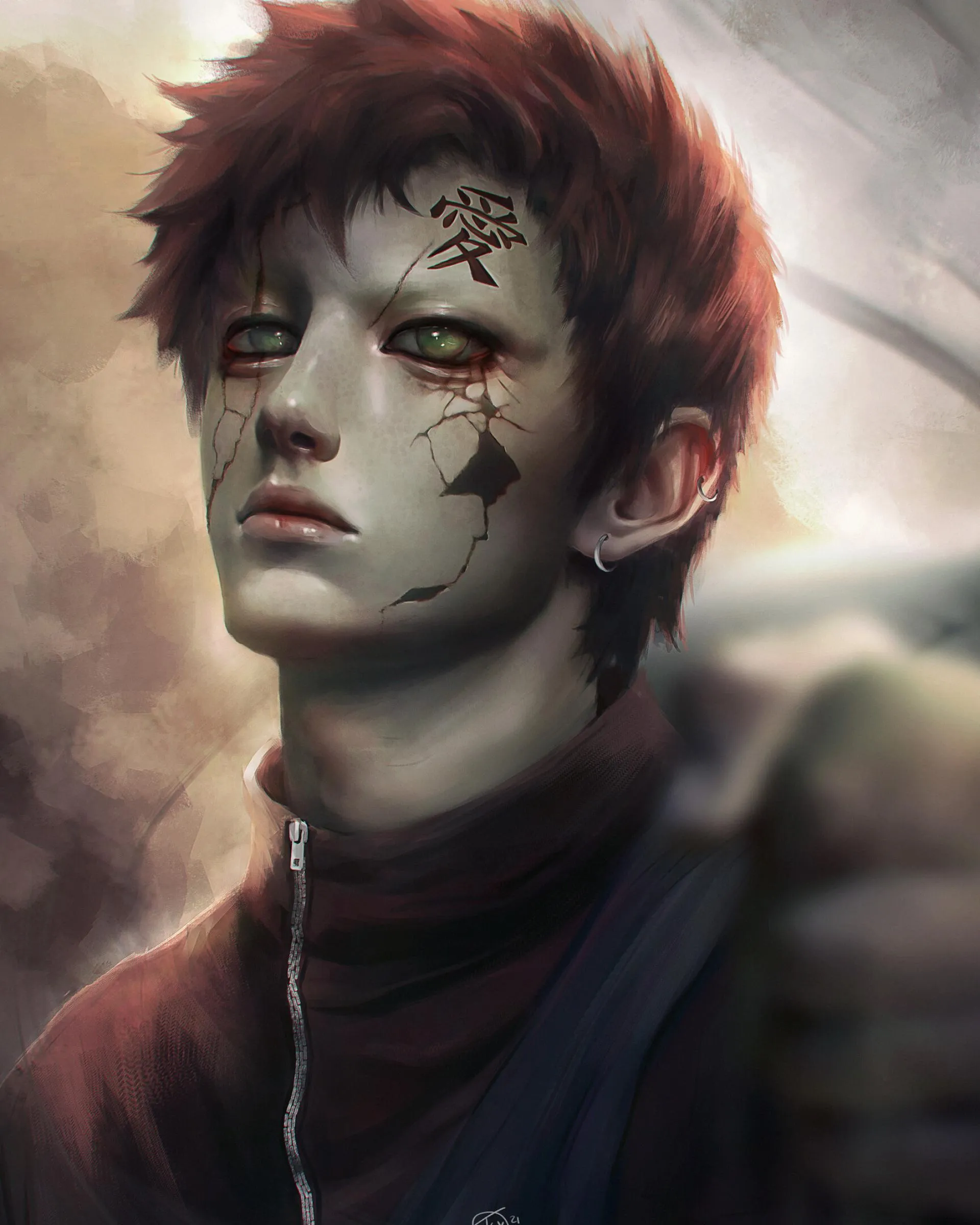 Serious Anime Male Character with Scars and Determined Look