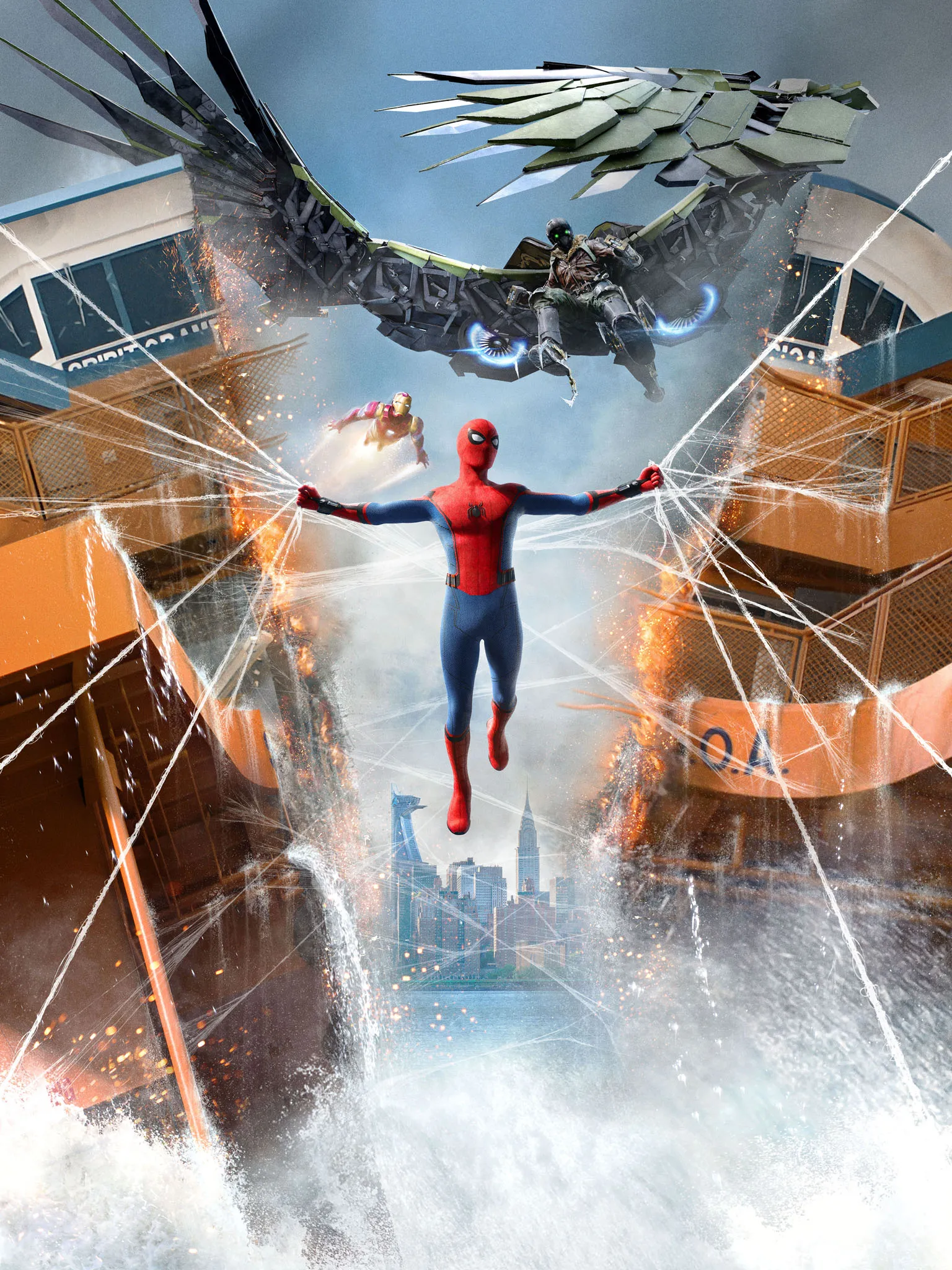 Spiderman and Ironman are fighting aginst the Vulture