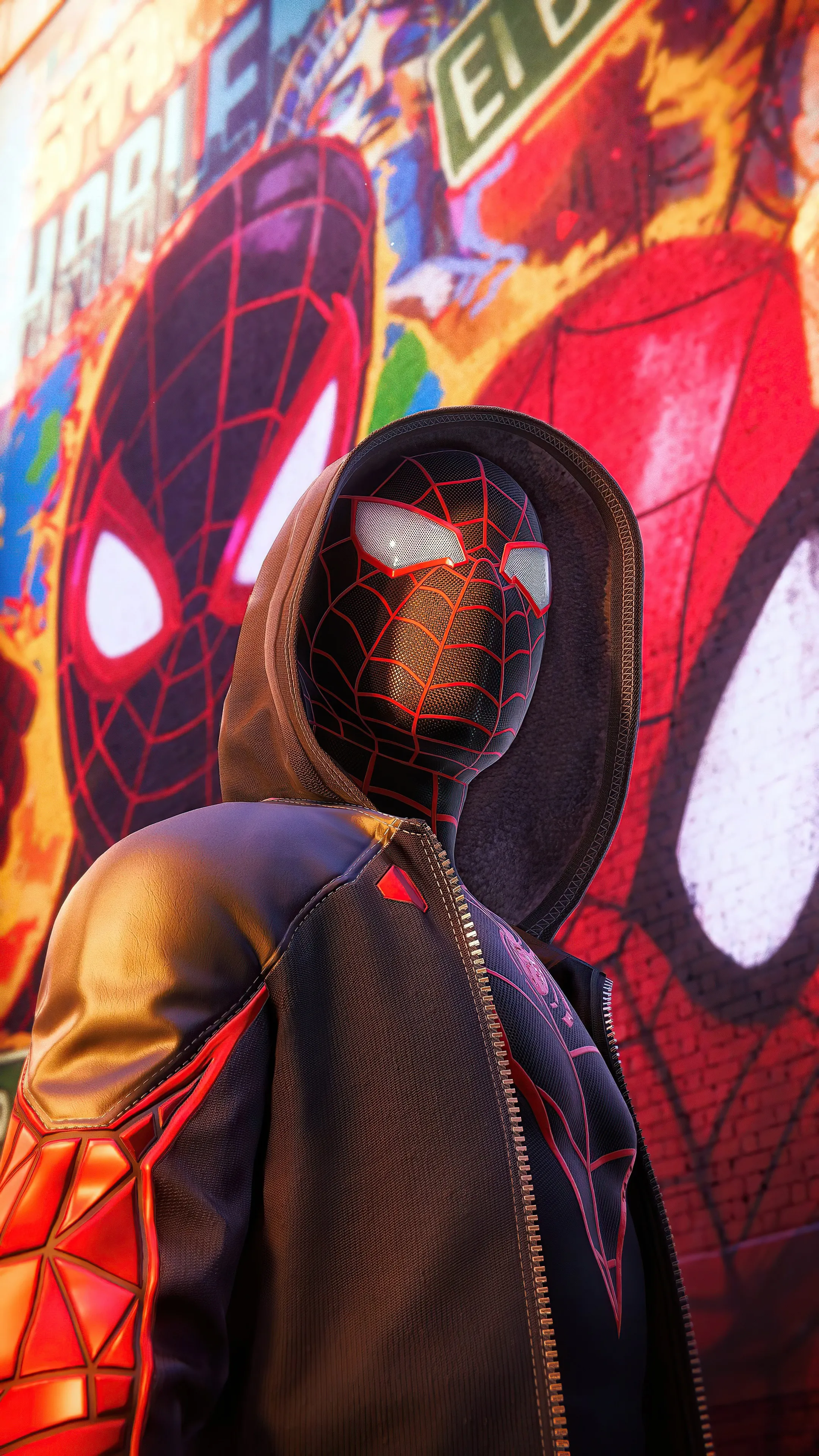 Free wallpaper of Spiderman with spiderman painted on wall