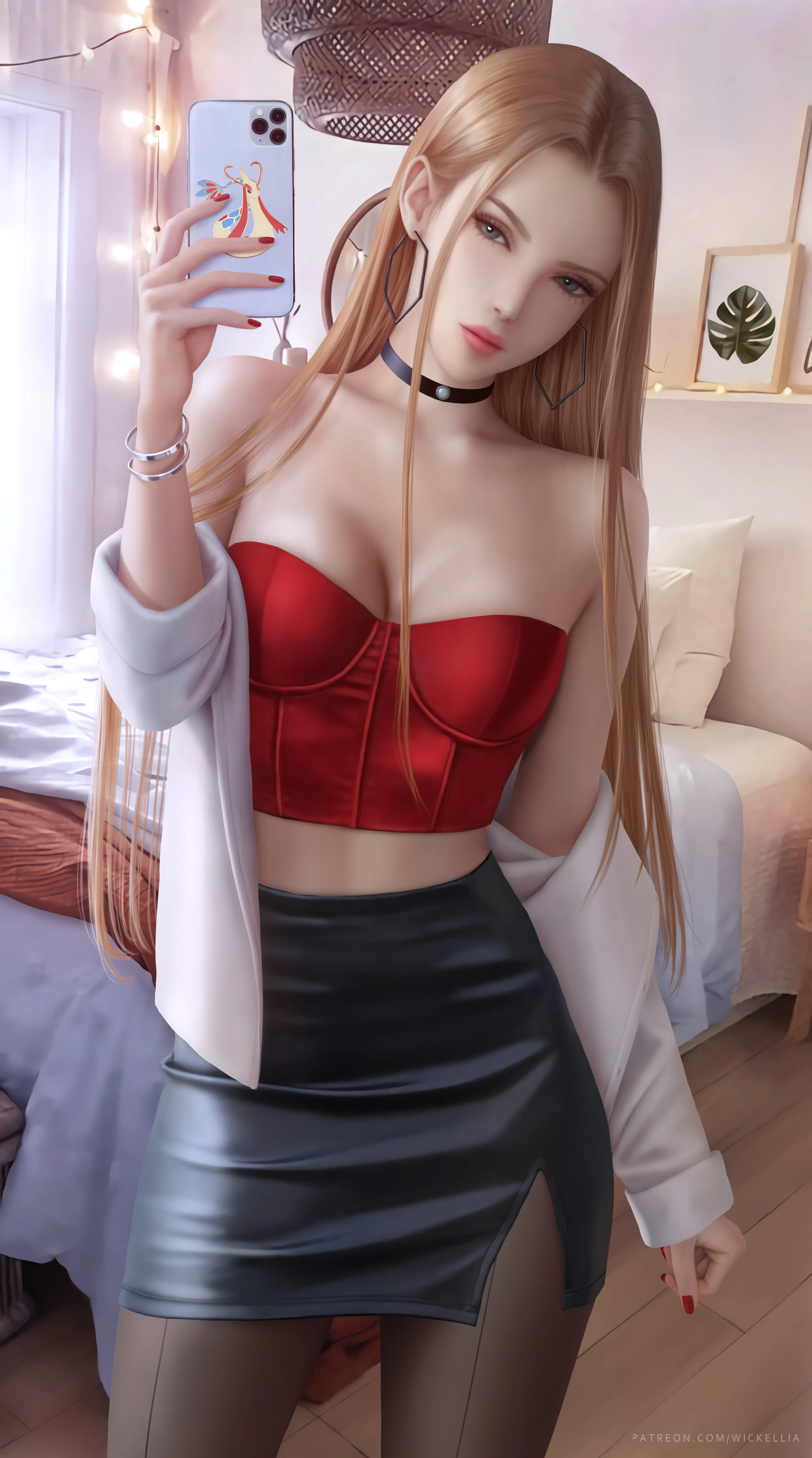 Free stylish Anime Girl Taking Selfie by looking mirror