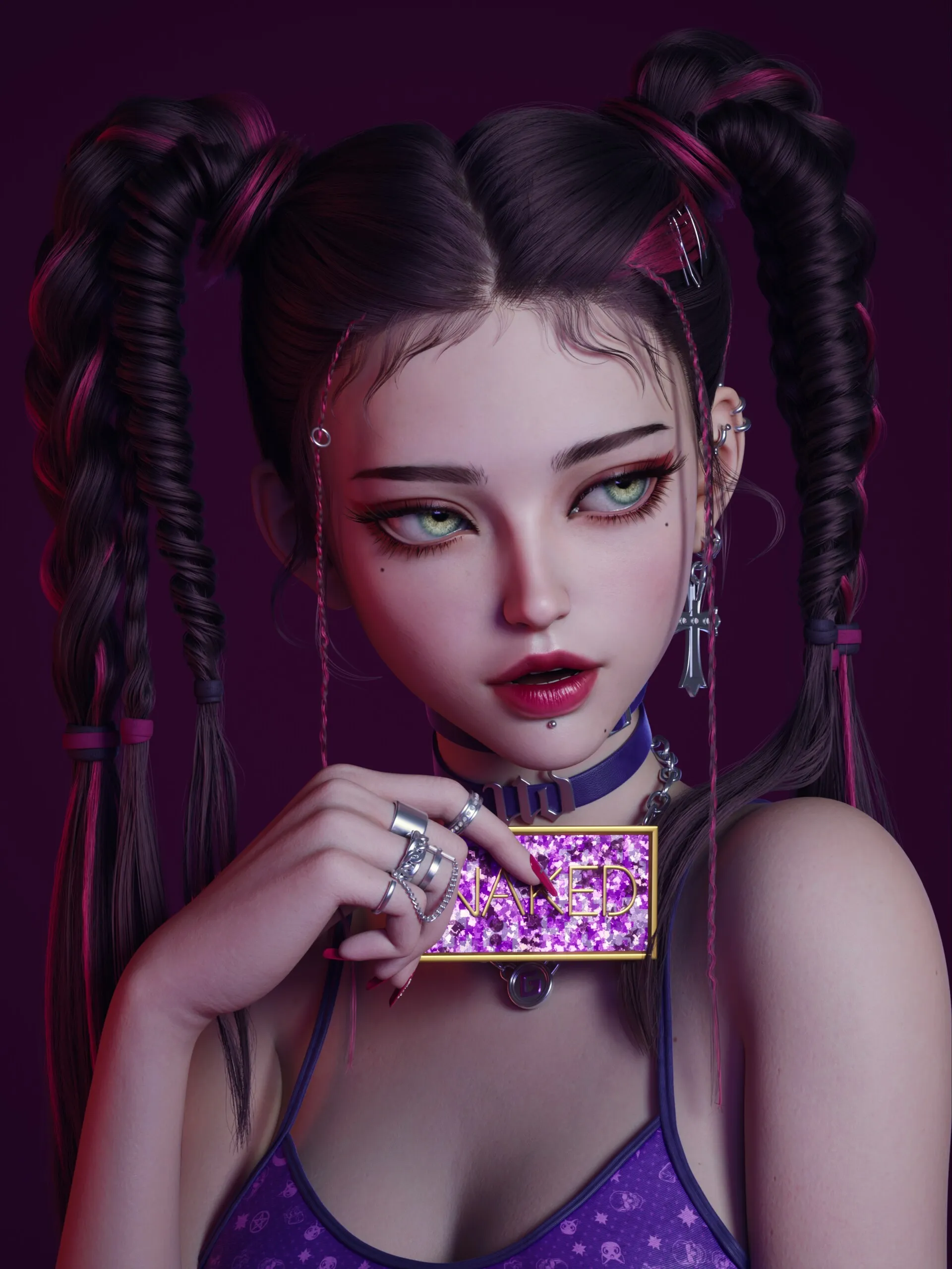 A stylish girl with two ponytails and a billionaire look