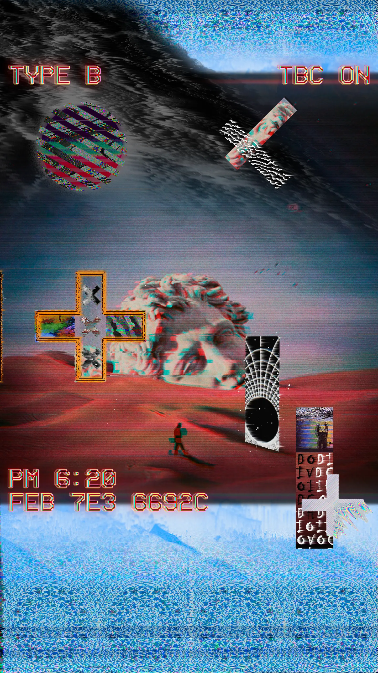 Surreal Vaporwave Art with Classical Statue HD Wallpaper