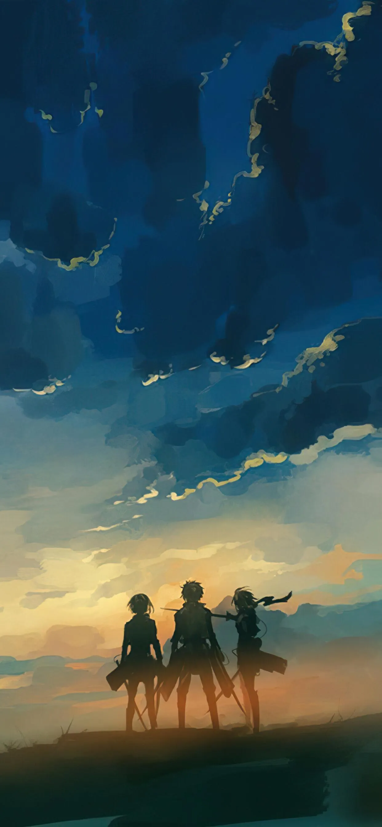 Survey Corps Members Eren Mikasa and Armin At Sunset