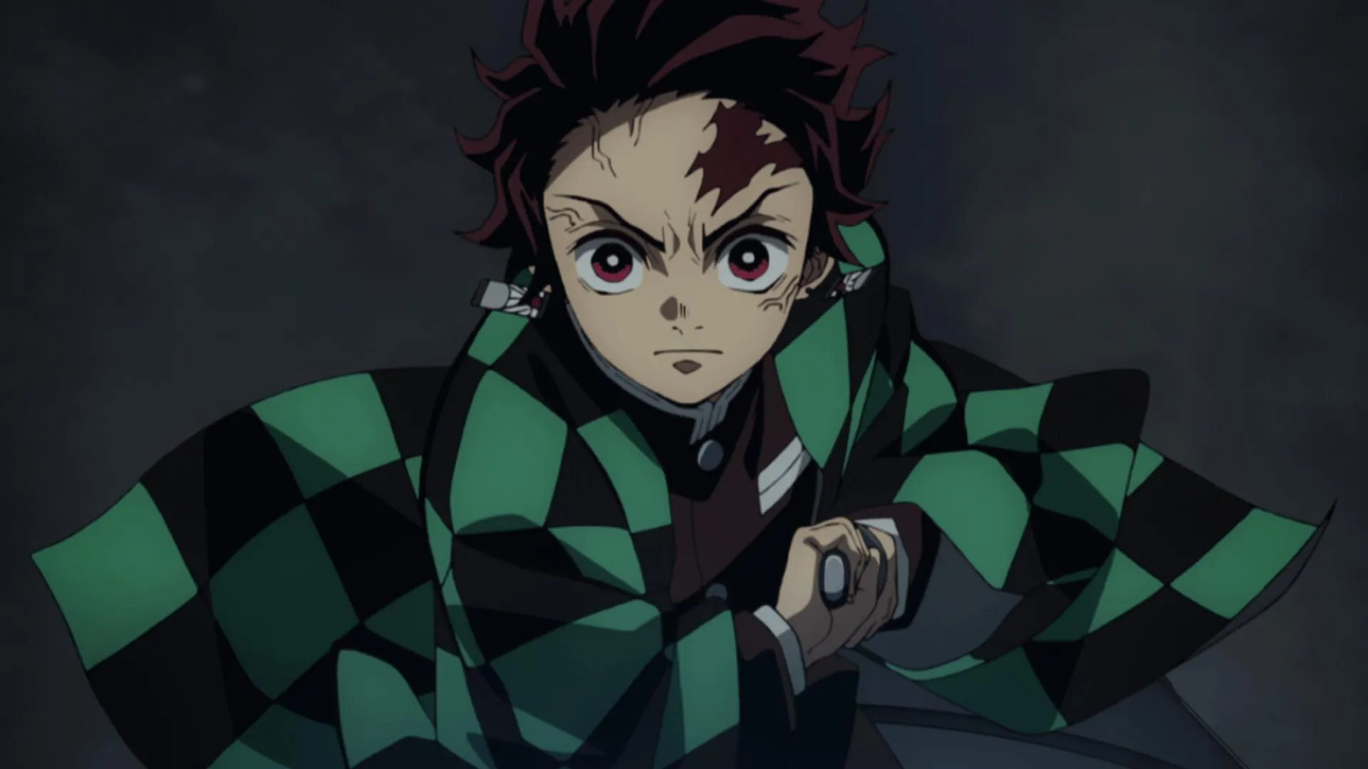 Tanjiro Kamado in Fighting Stance with Serious Expression