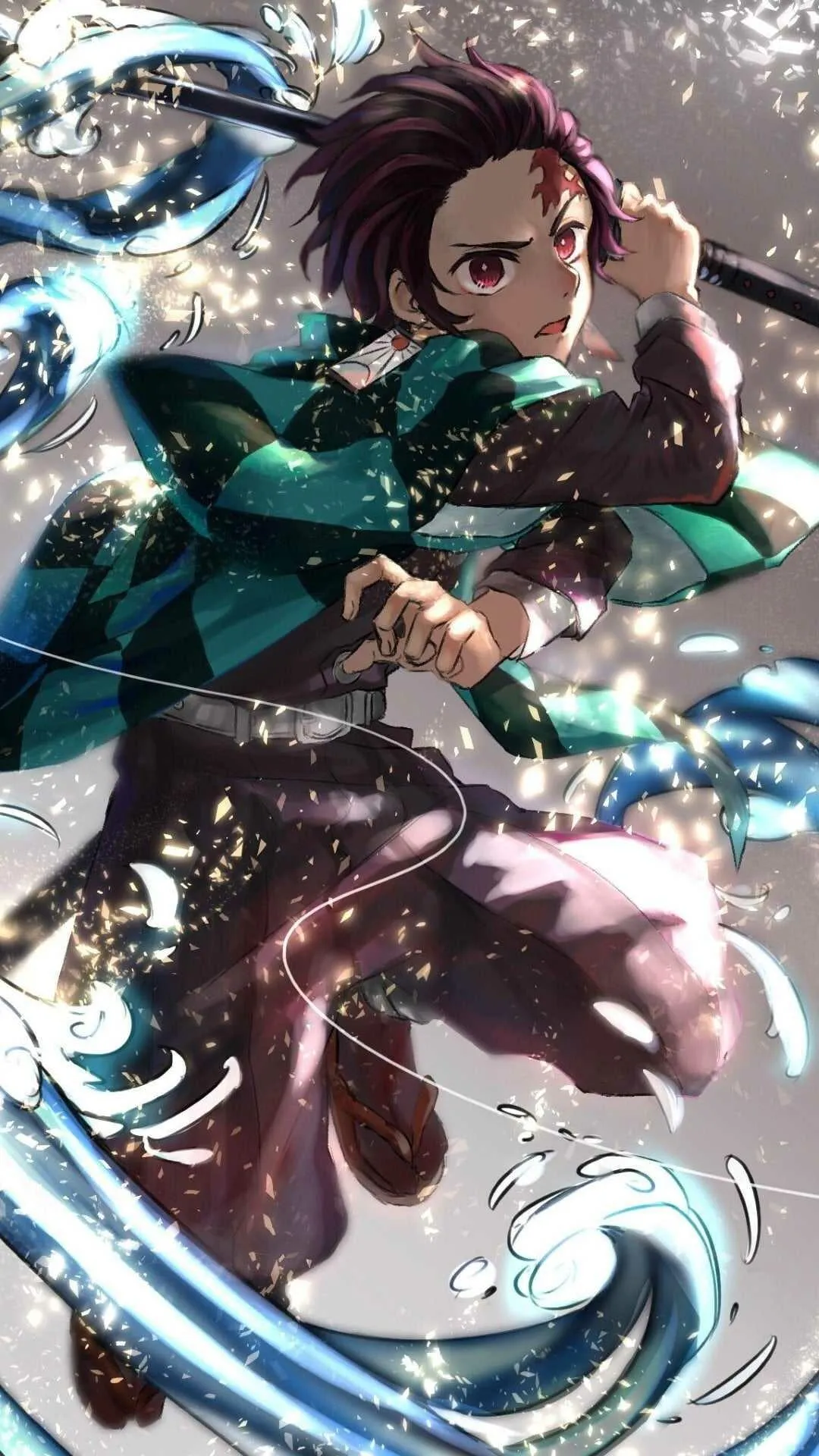 Tanjiro with Water Dragon Attack in Demon Slayer Wallpaper