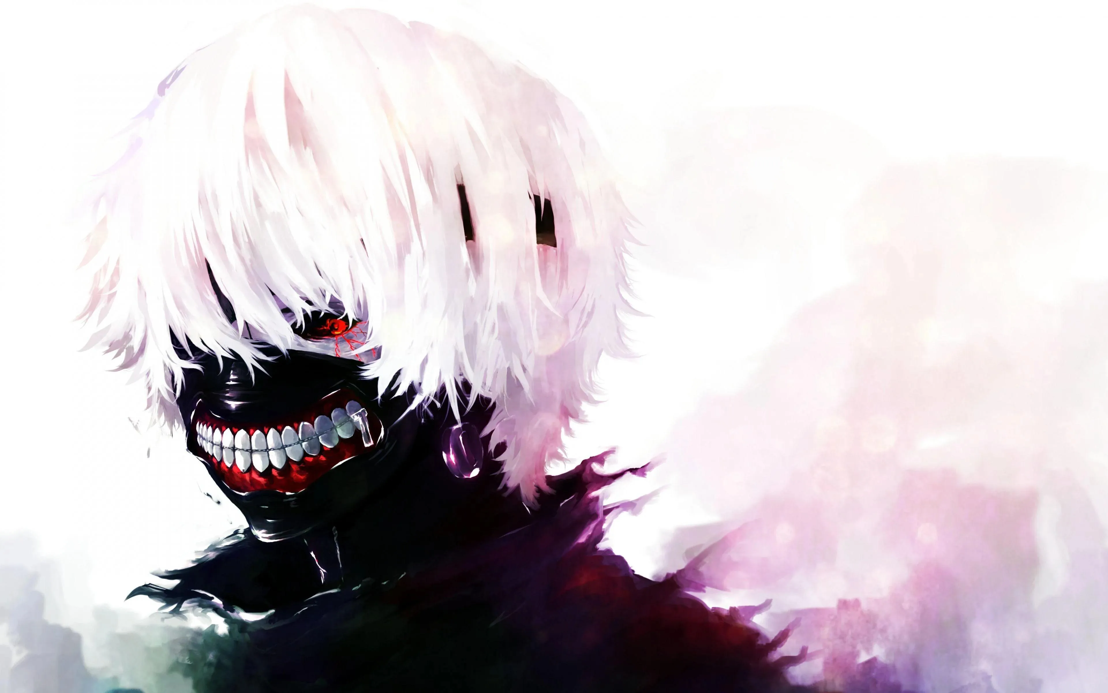 Tokyo Ghoul Kaneki Masked with White Hair and Blood