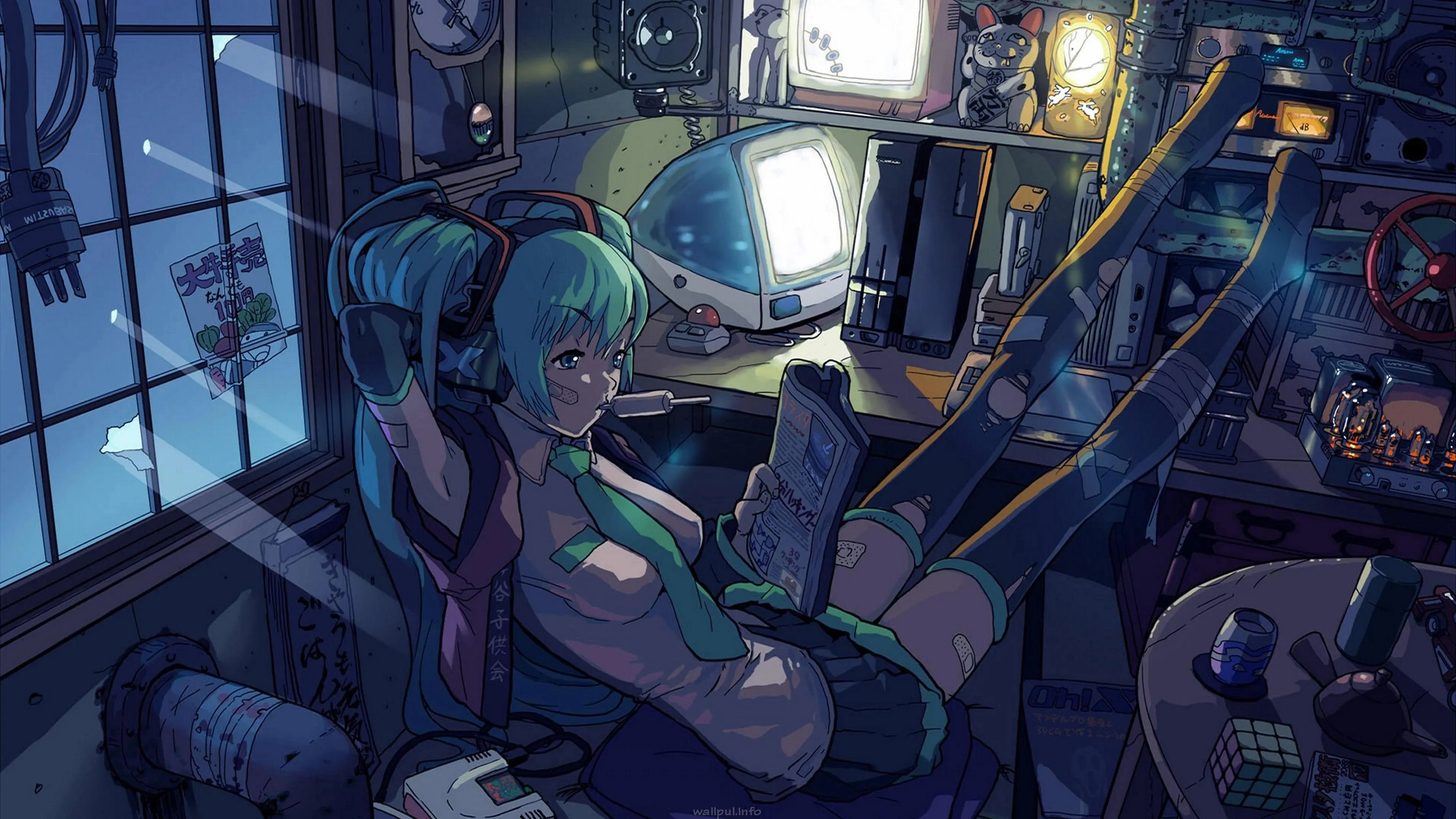 Two Anime Characters in Dark Futuristic City Wallpaper