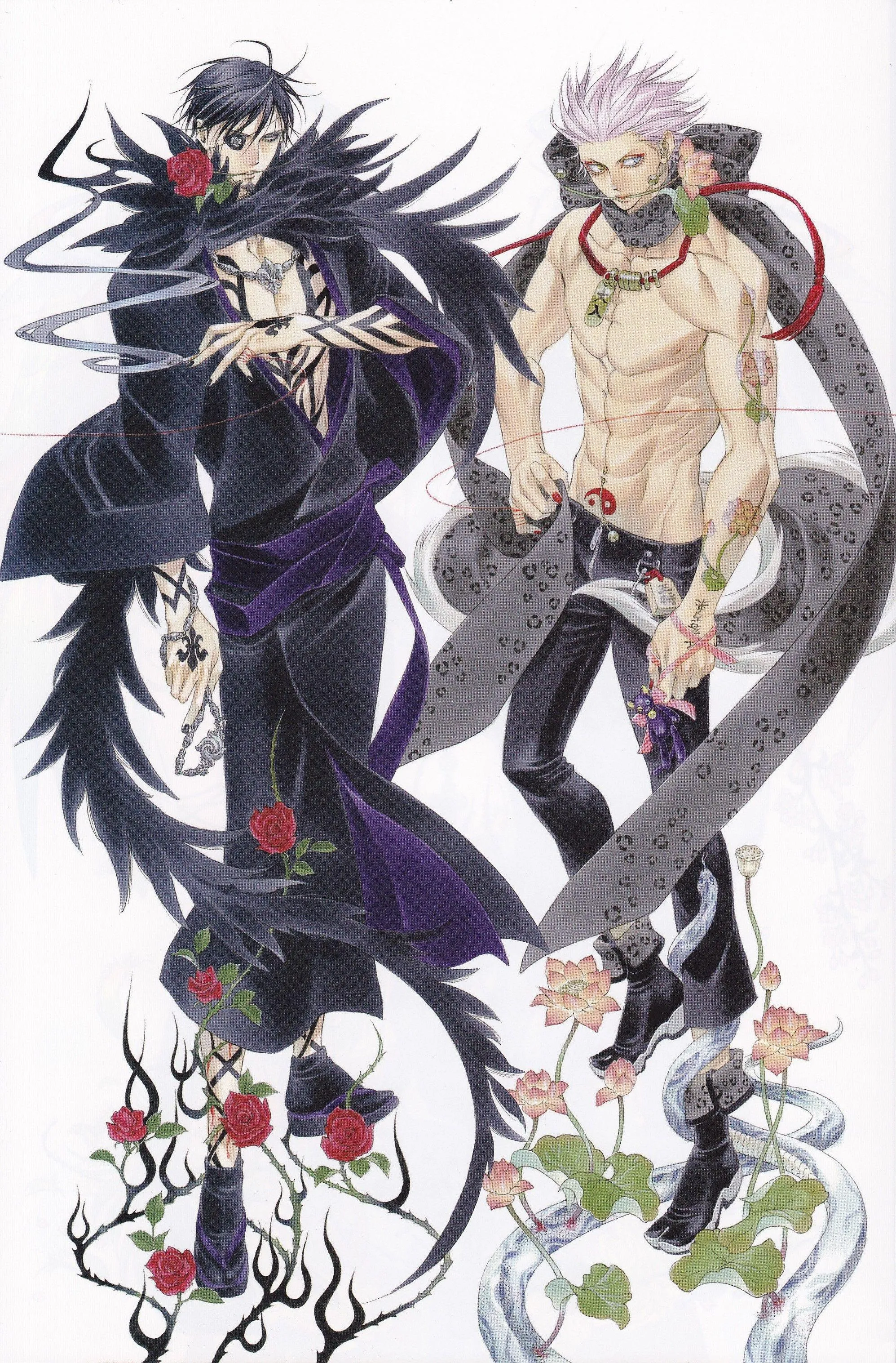 Two Anime Characters Posing with Black and White Theme