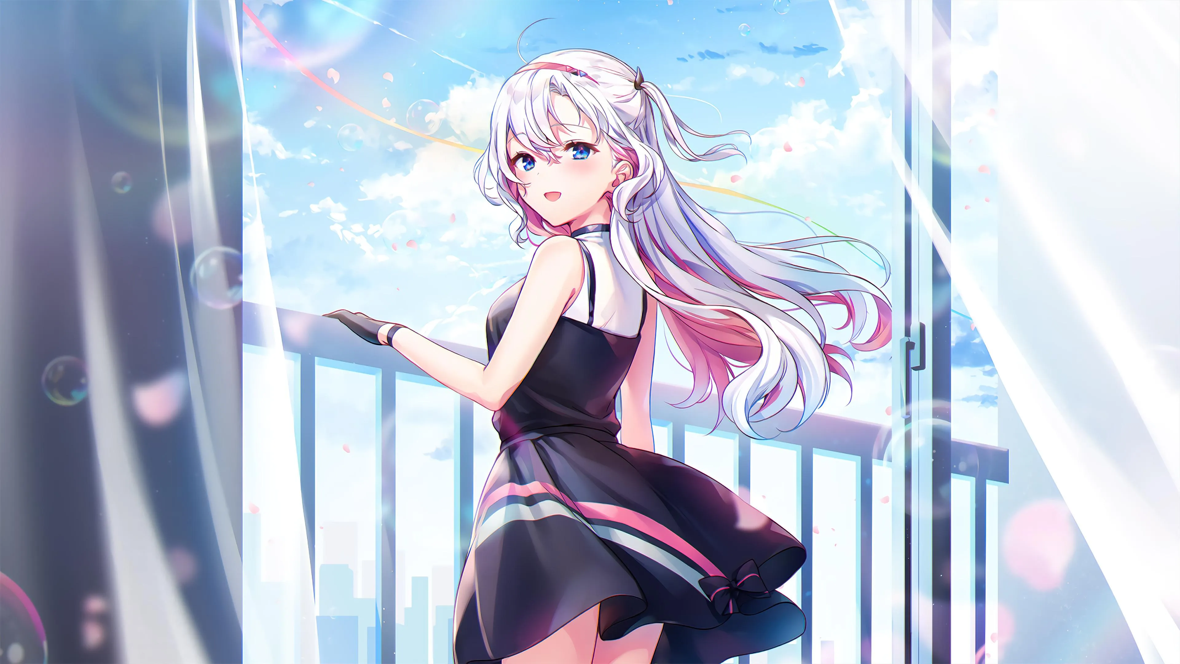Vocaloid Girl Standing in Sky Bridge with Light Breeze