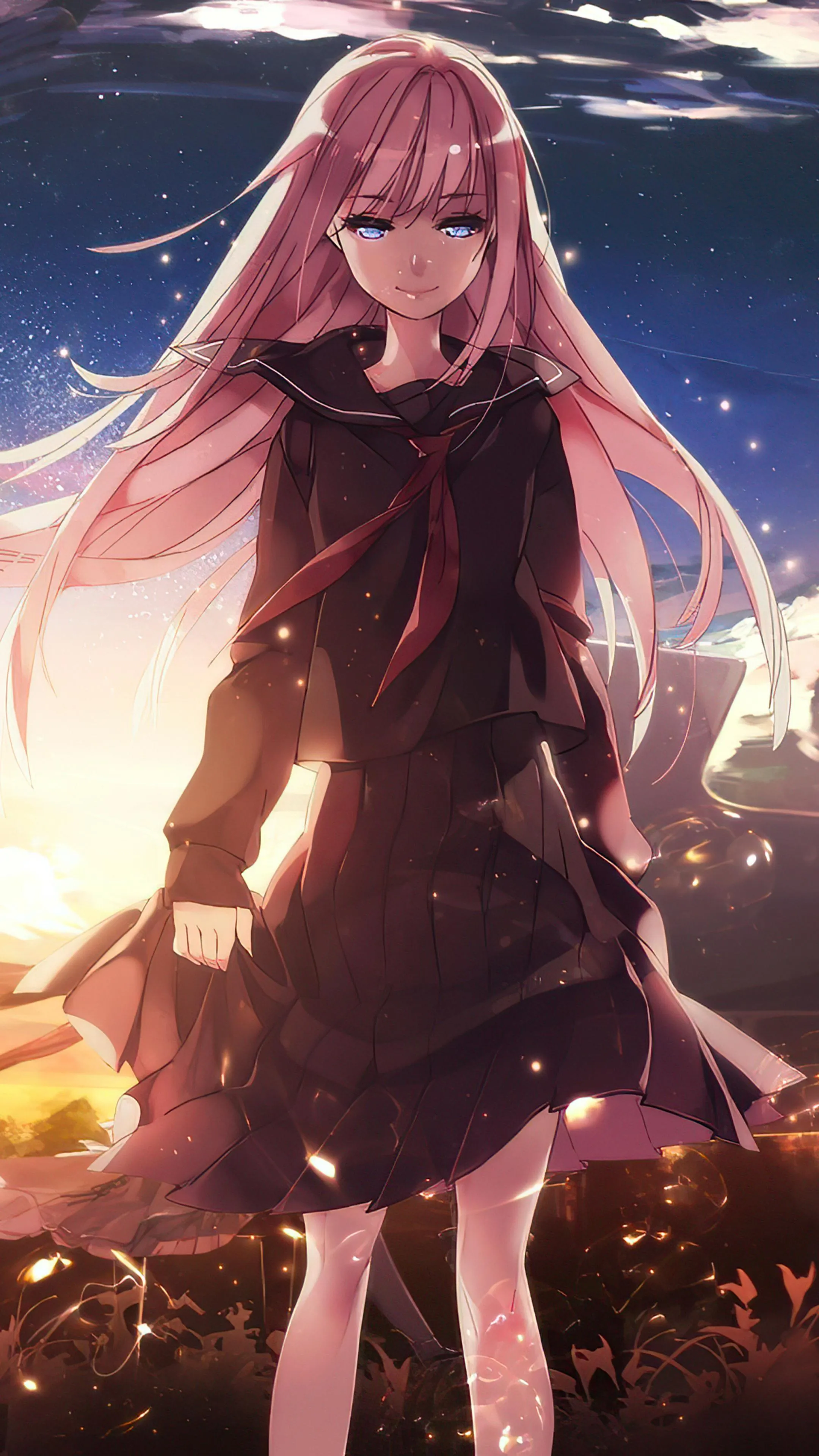 Woman Standing in Field with Flowing Dress At Sunset