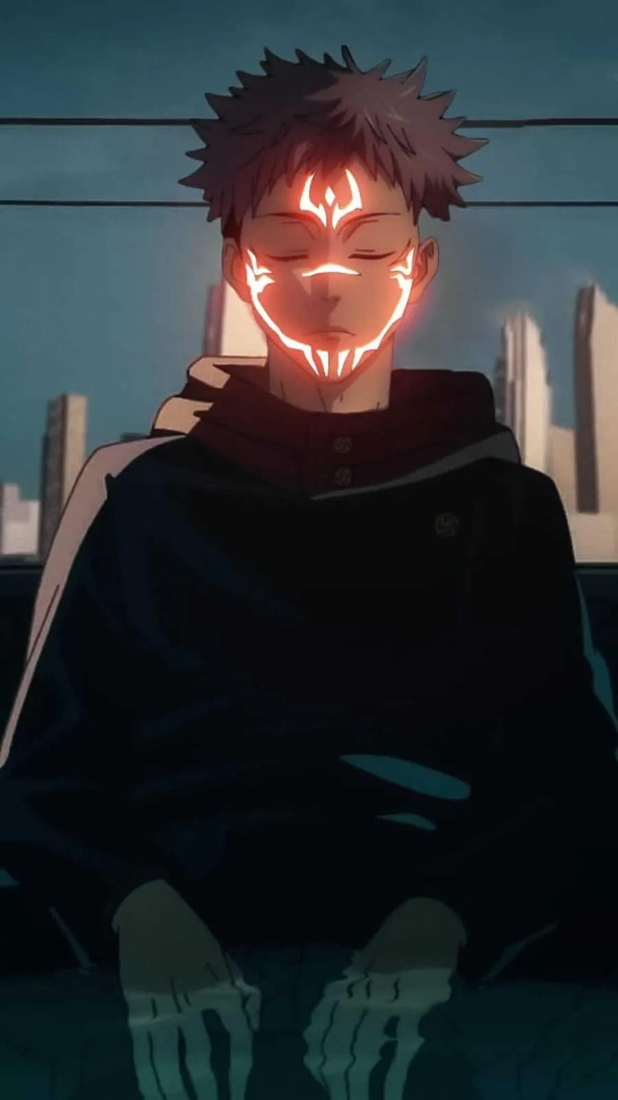 Yuji Itadori with Cursed Energy Glowing Brightly from his Eyes