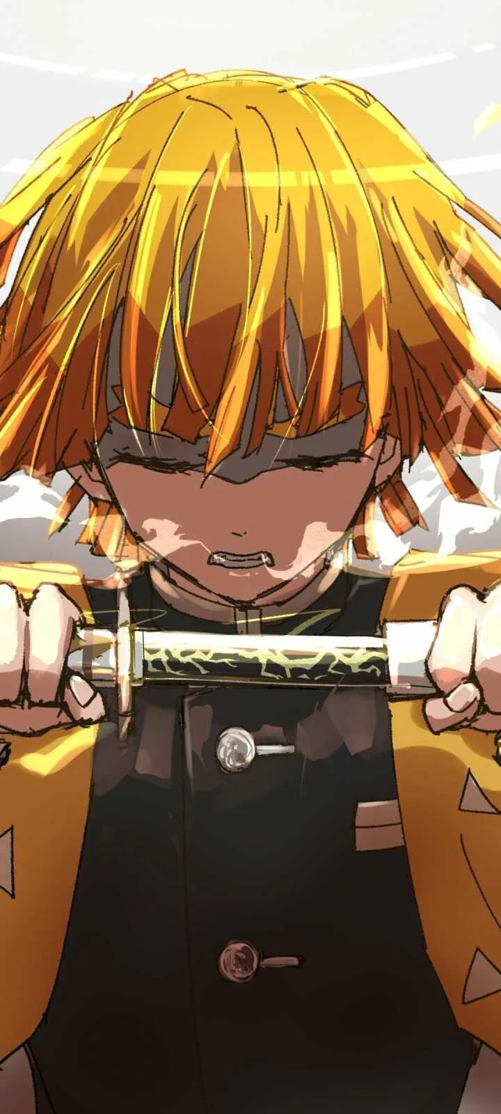 Zenitsu Agatsuma Crying Nervously Holding his Sword
