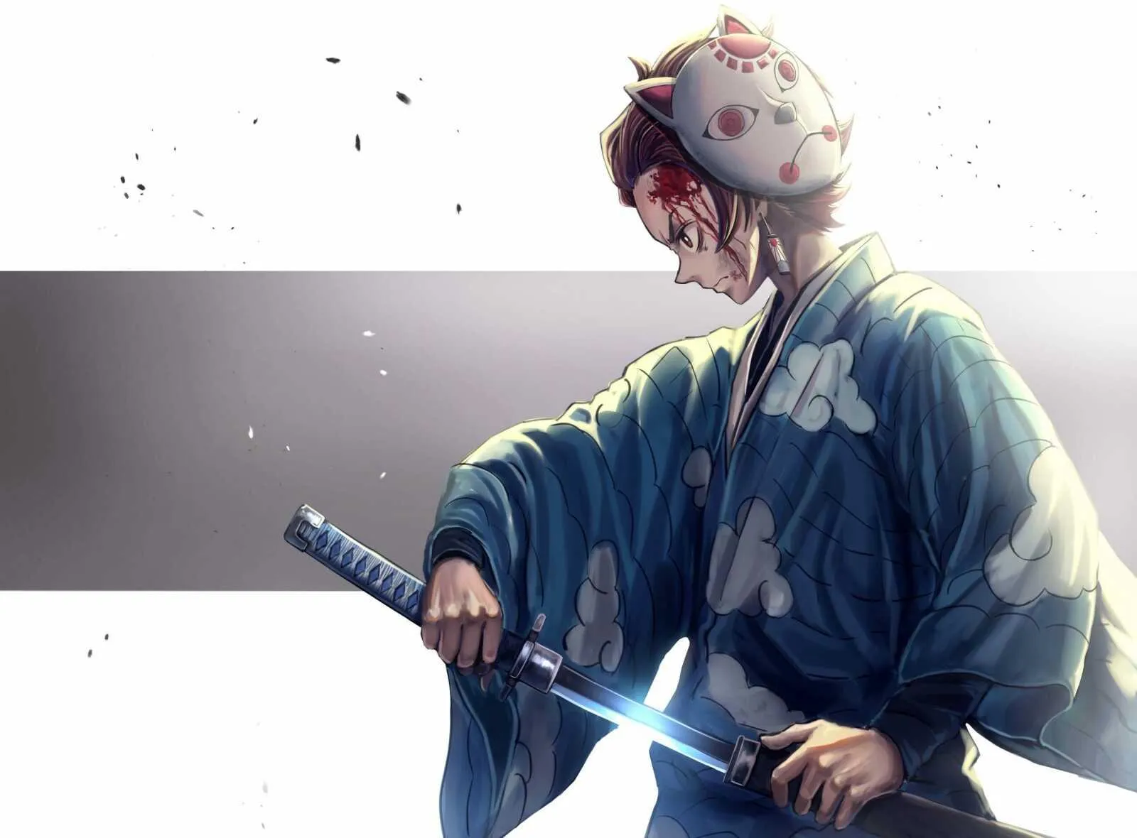 Zenitsu Agatsuma Holding Sword in Calm Moment Wallpaper