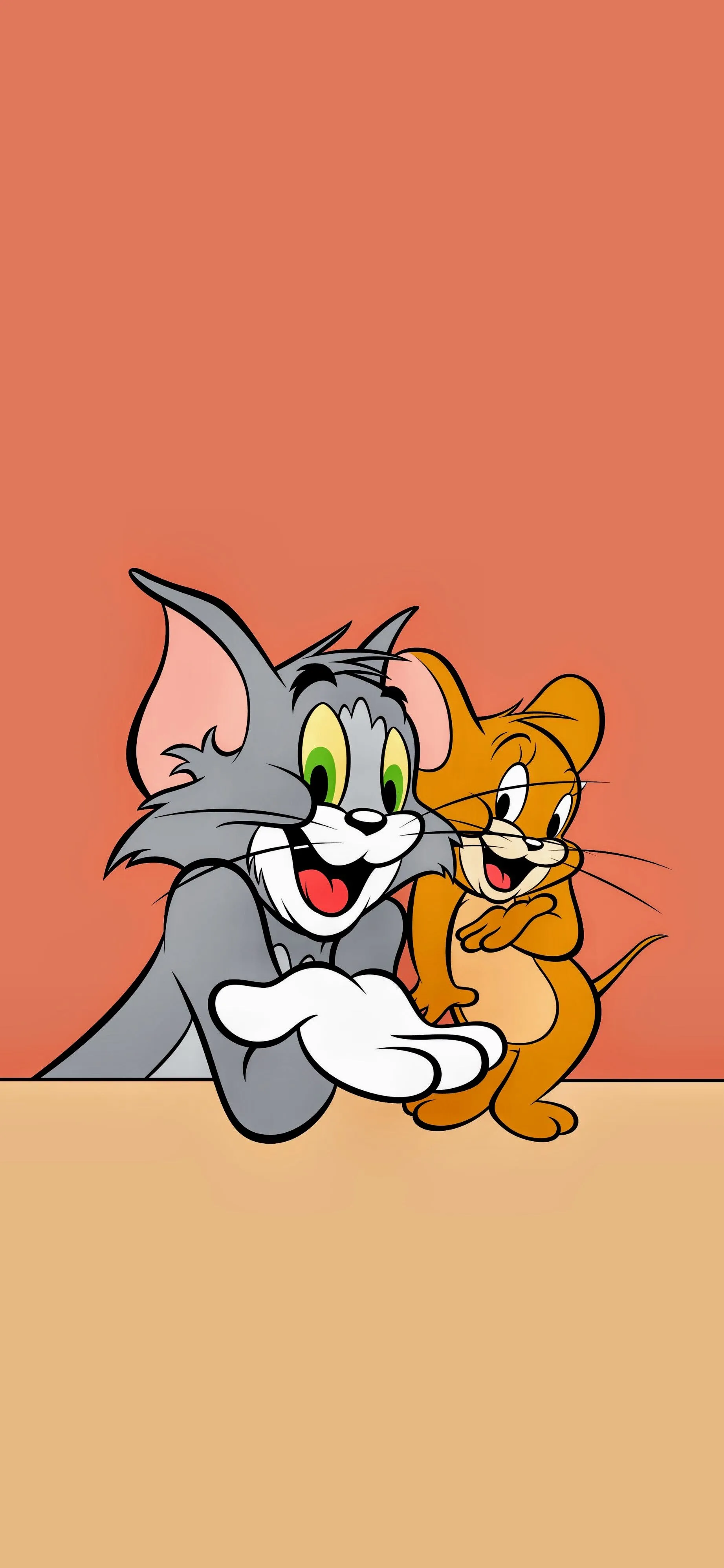 Bright Orange Poster of Tom and Jerry in Casual Poses