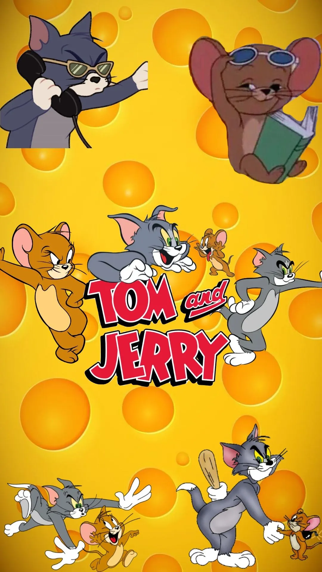 Bright Yellow Poster Full of Fun Faces of Tom and Jerry