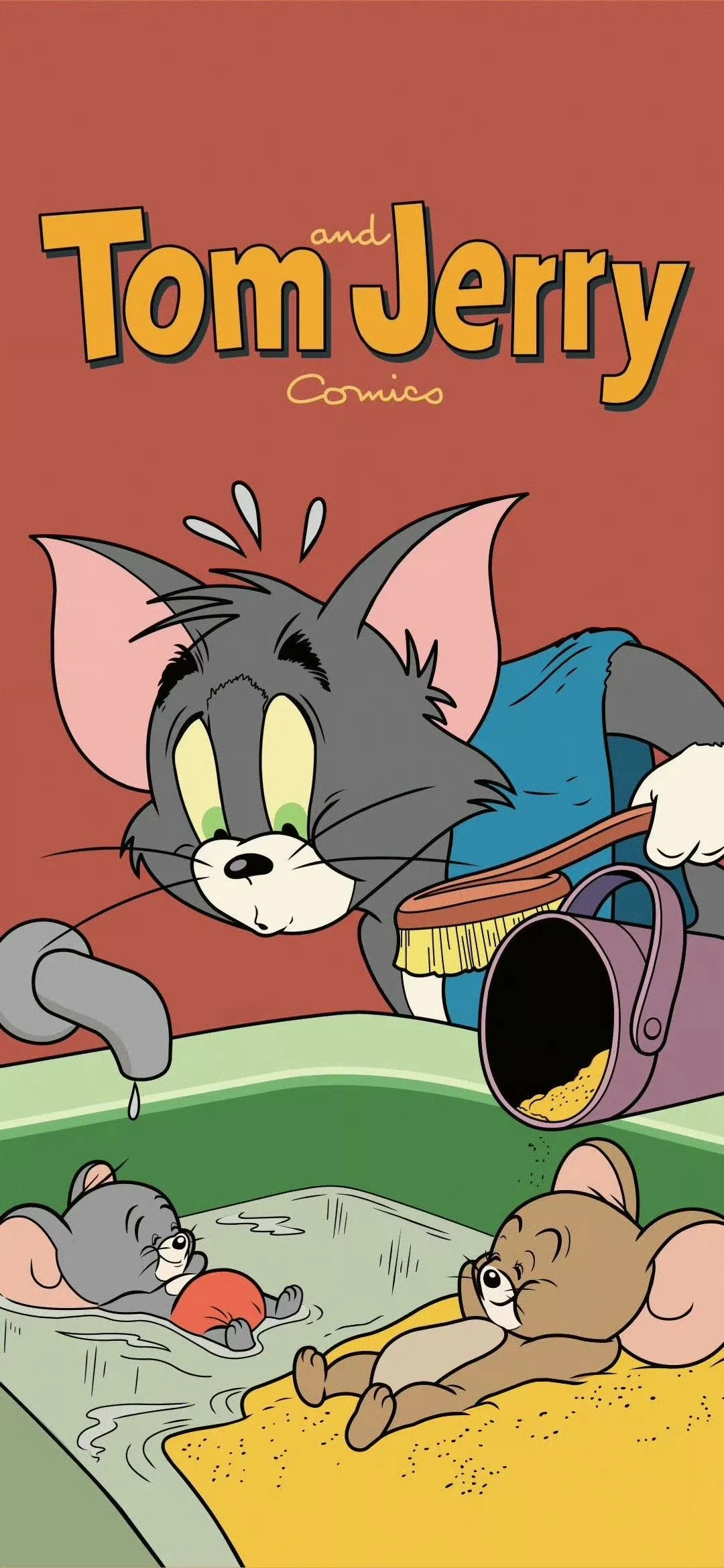Cartoon Poster of Tom Holding Jerry with Friendly Expression