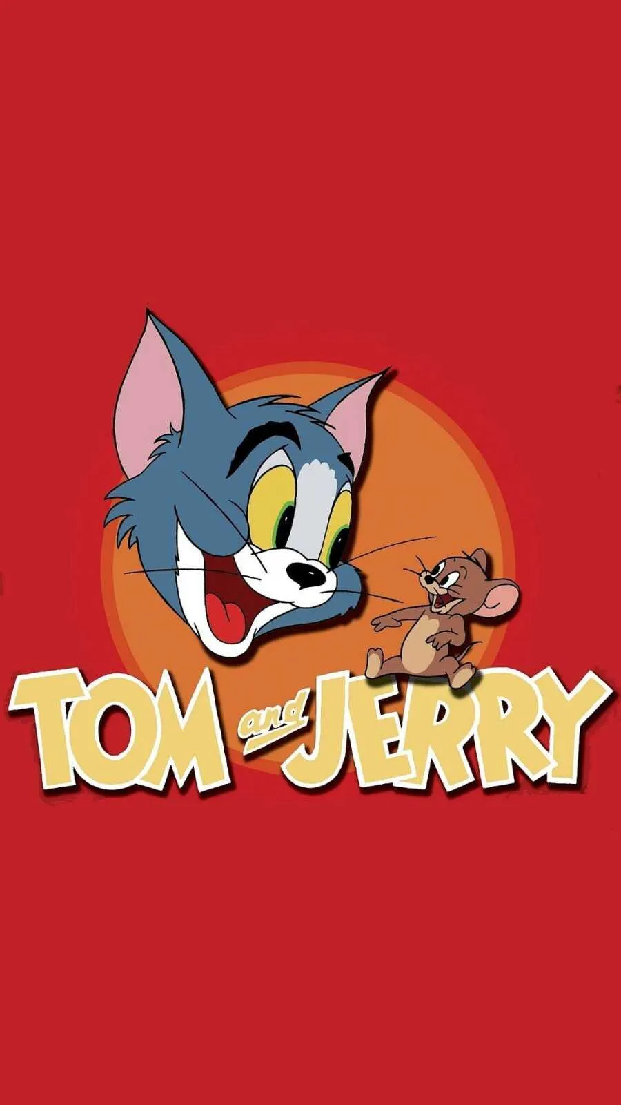 Classic Tom and Jerry cartoon logo on red background